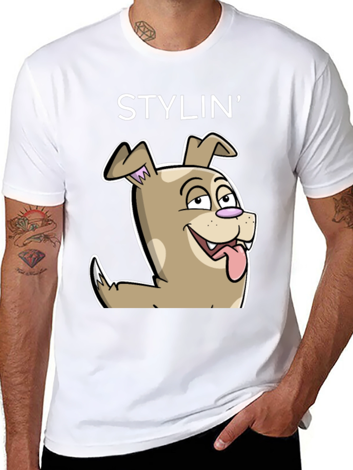 Black Stylin' Dog Cartoon Graphic Tee - Unisex view 8