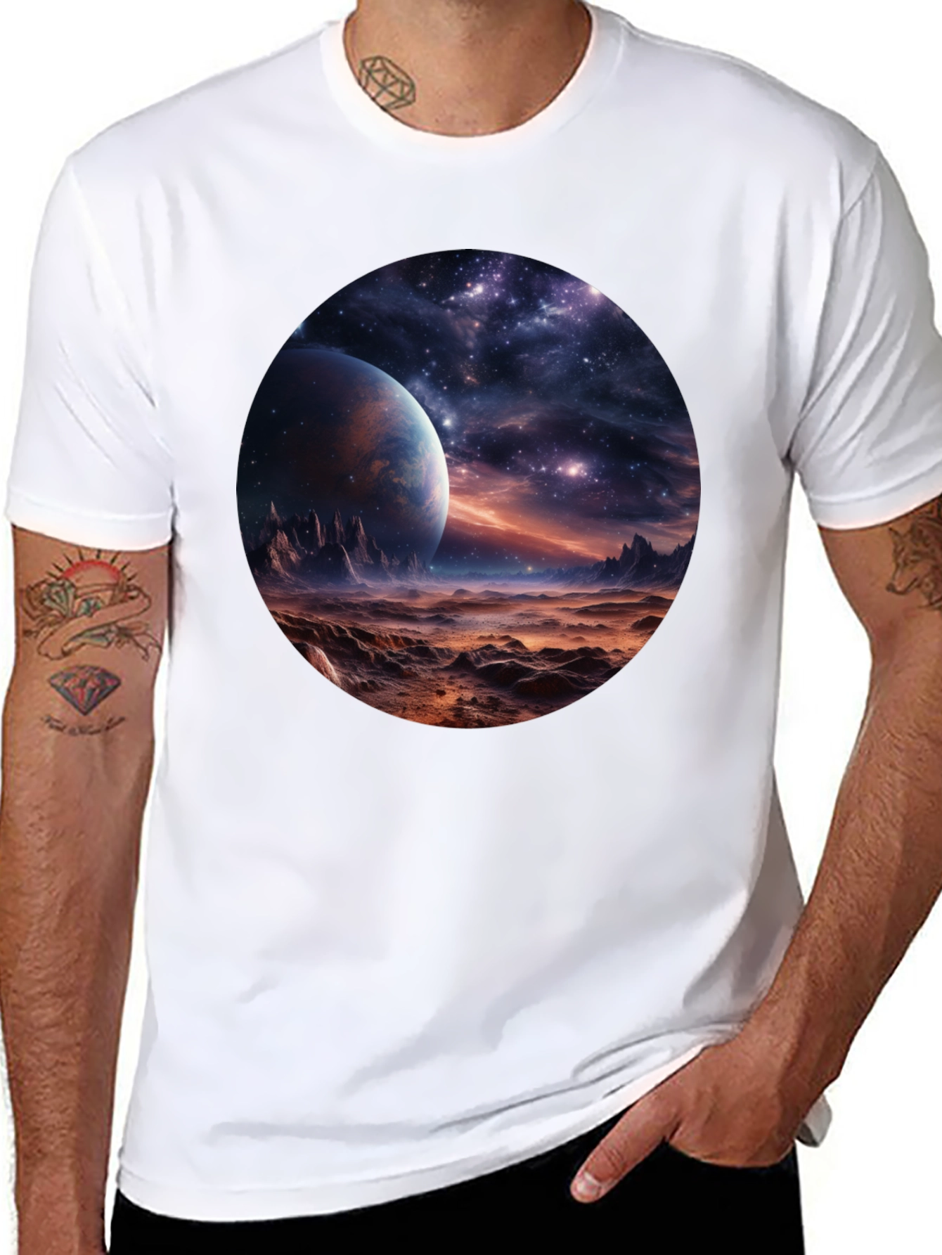 Black Cosmic Planet Graphic Tee - Black view 8