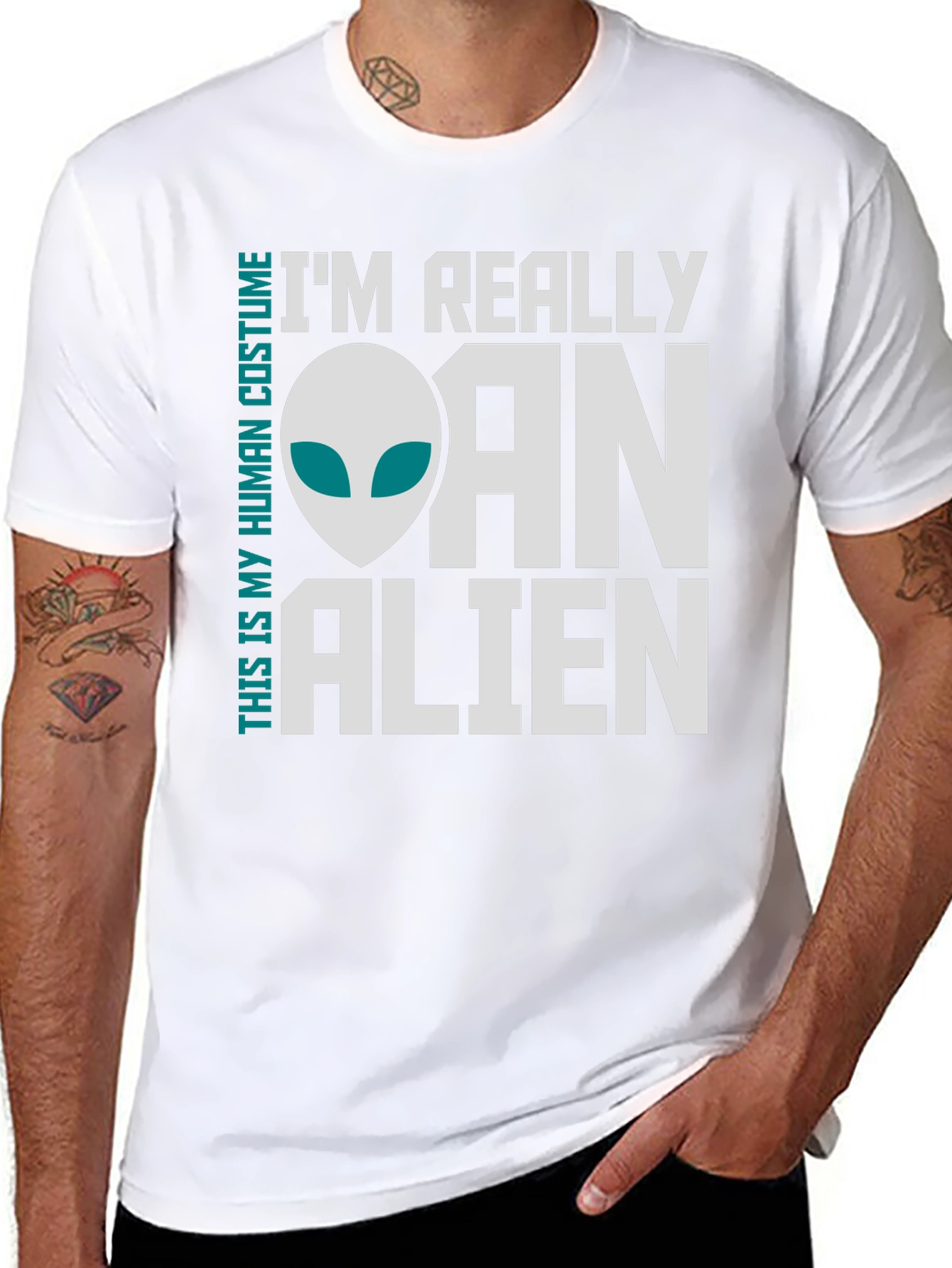 Black I'm Really an Alien Costume T-Shirt - Funny Novelty Tee view 8