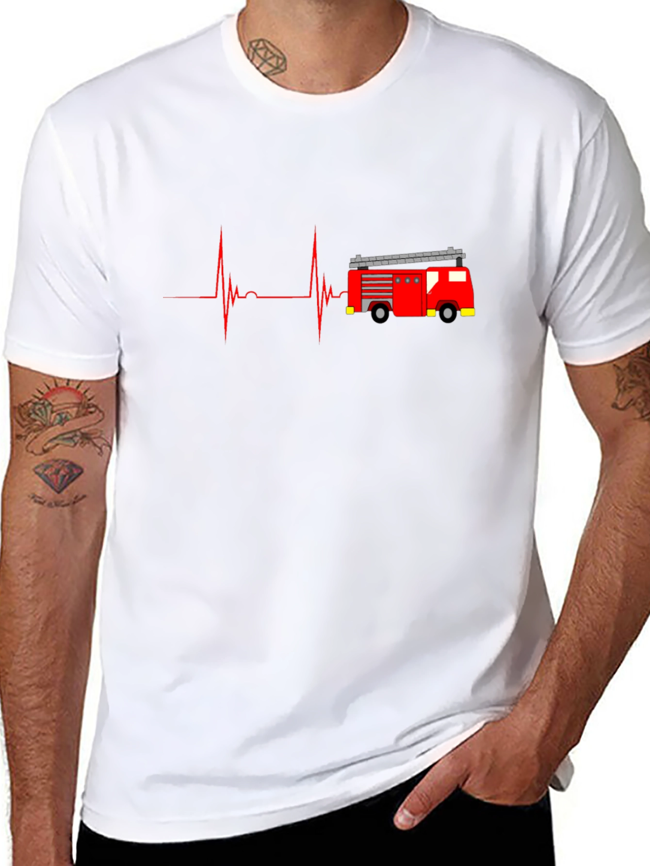 Black Fire Truck Heartbeat Graphic Tee - Black view 8
