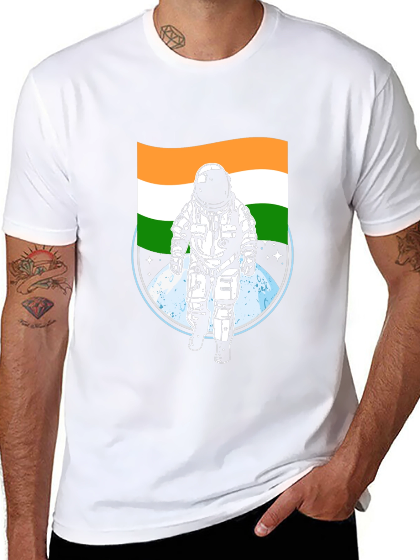 Black Astronaut India Flag Graphic Tee - Black view 8