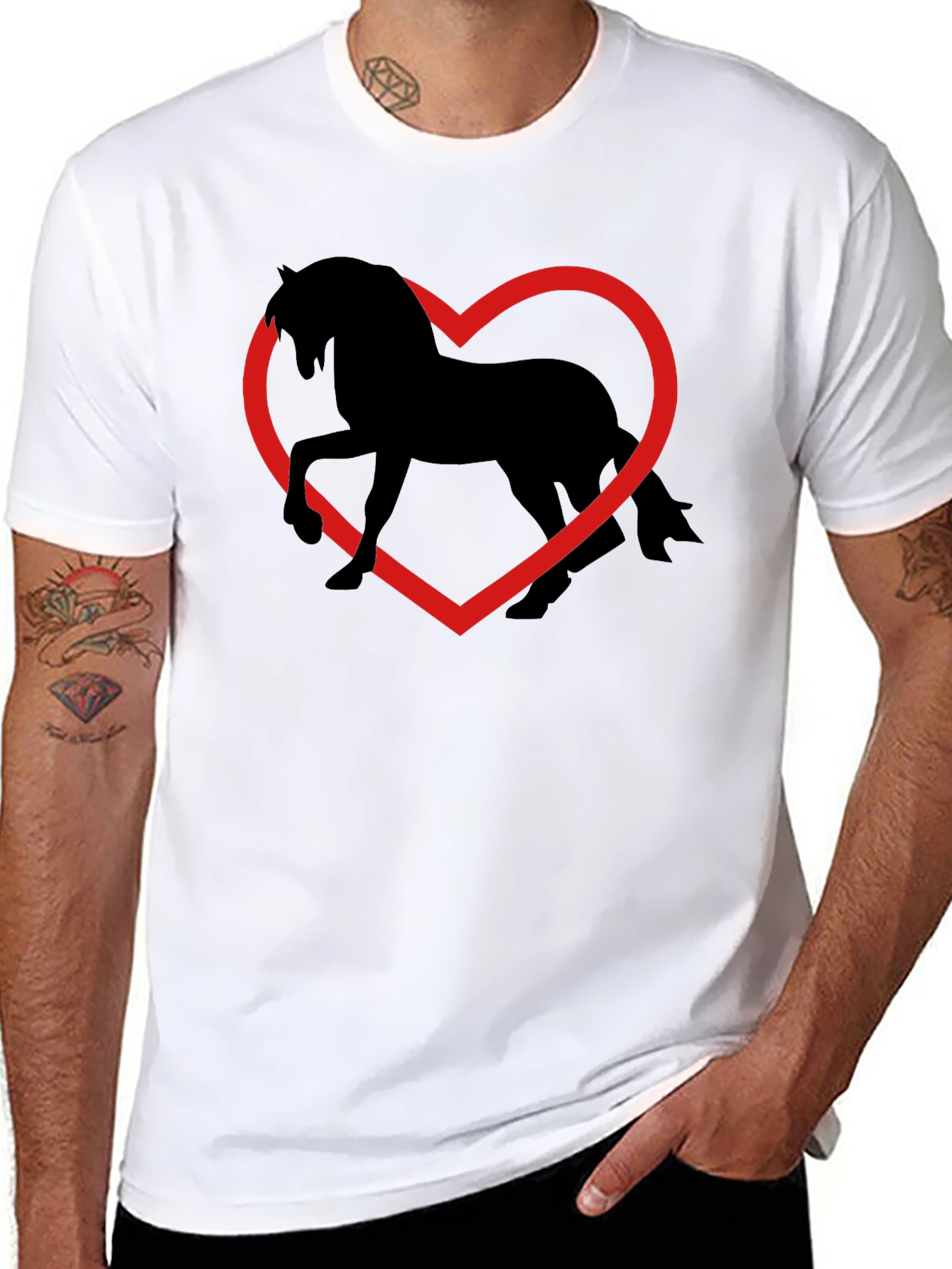 Black Horse Heart T-Shirt - Black Cotton Graphic Tee view 8