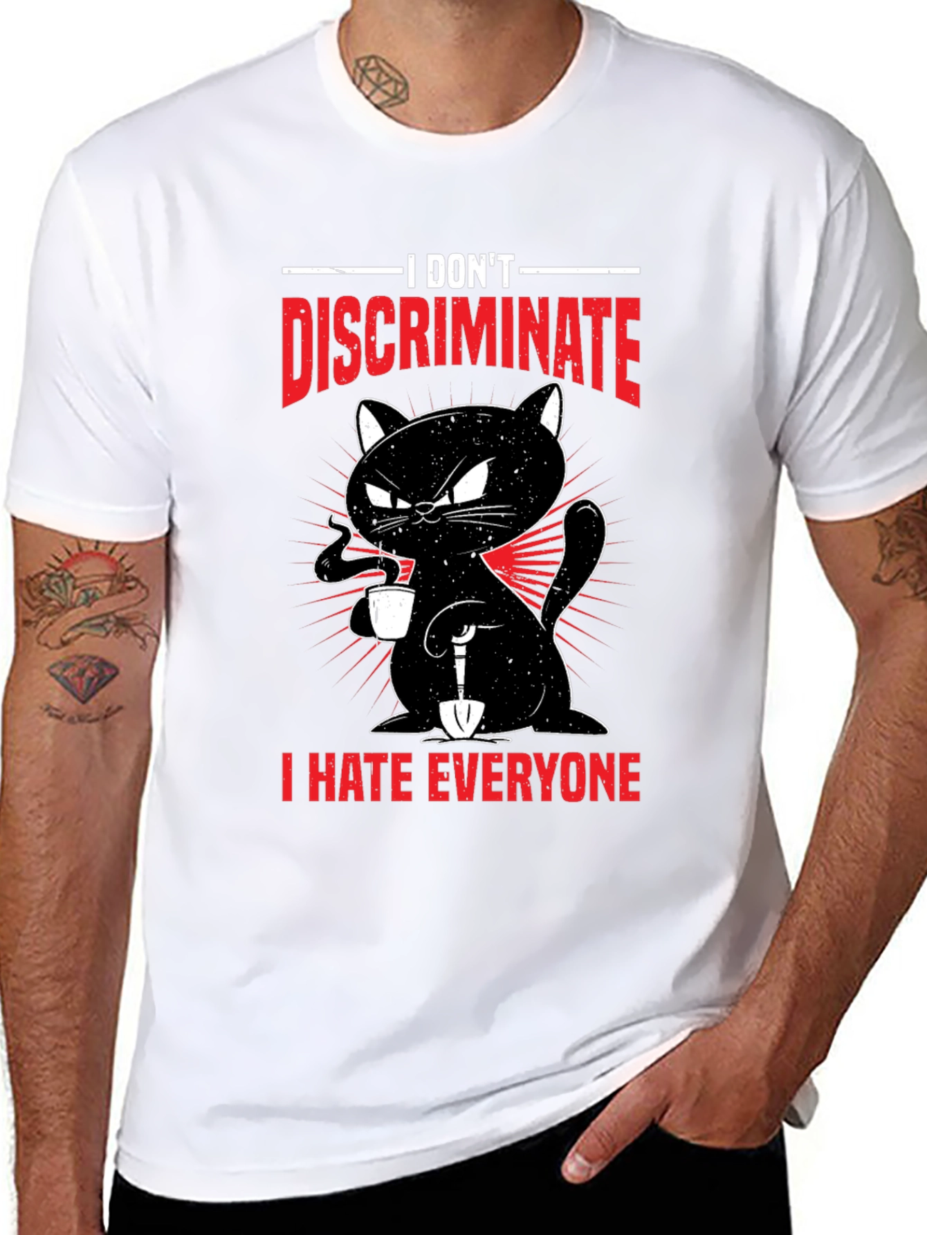 Black I Don't Discriminate - Funny Cat T-Shirt view 8