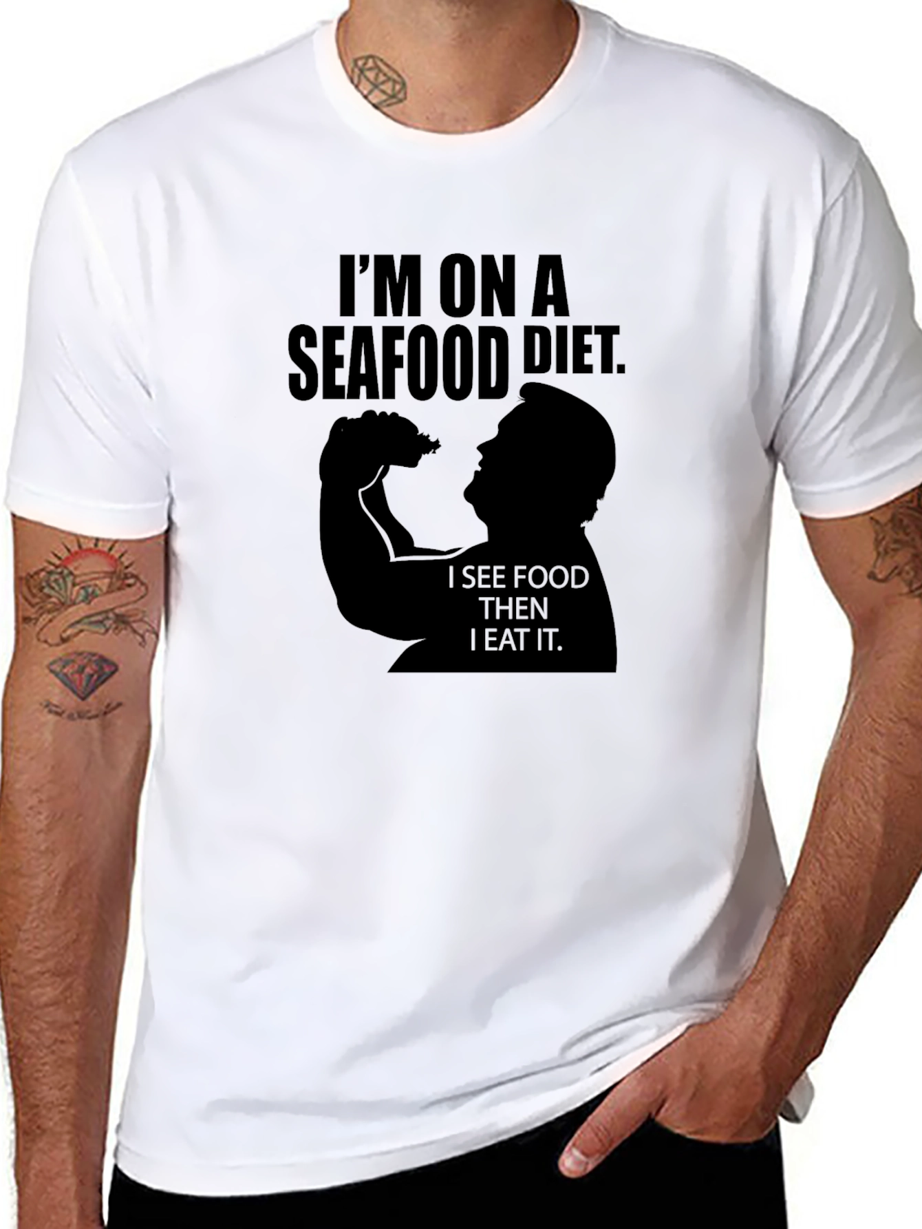 Black Seafood Diet T-Shirt - See Food and Eat It! view 8