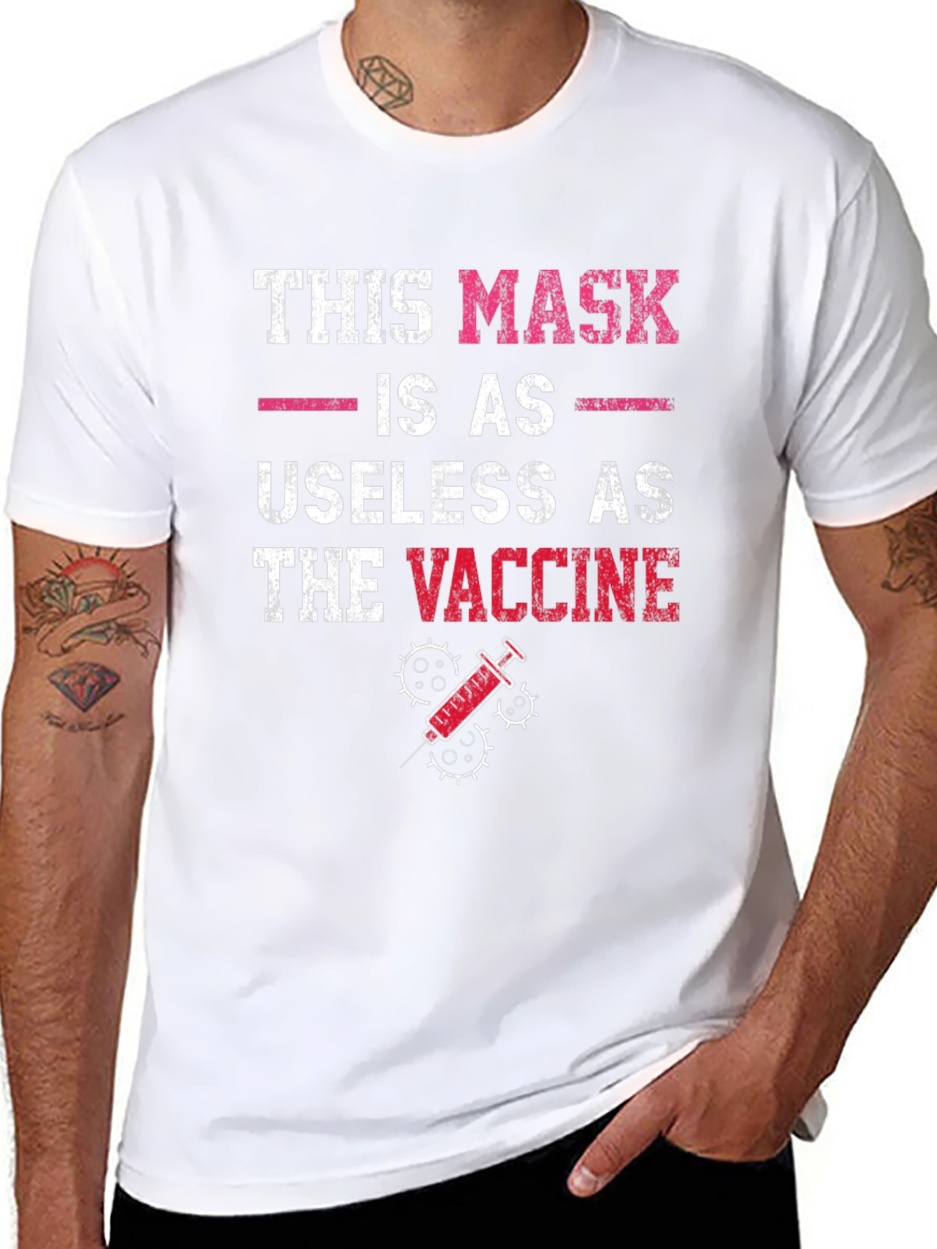 Black Humorous Anti-Vaccine T-Shirt: Mask Useless as Vaccine view 8