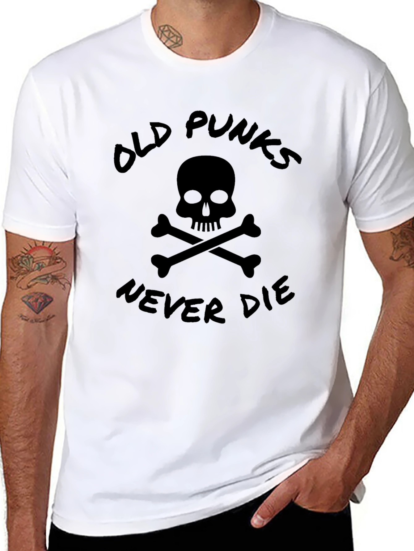 Black Old Punks Never Die Graphic T-Shirt view 8