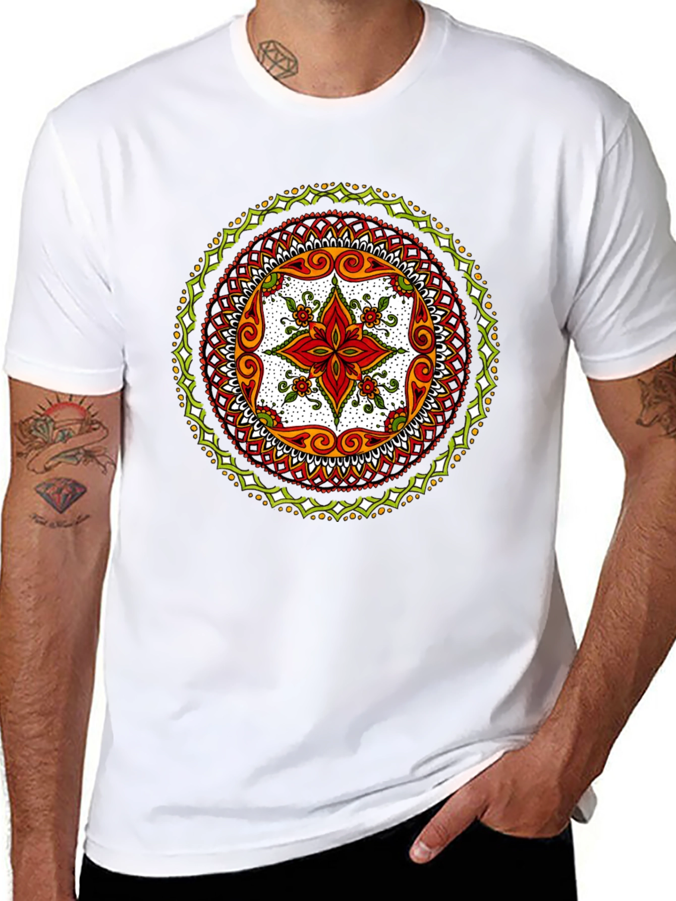 Black Mandala Print Black T-Shirt - Artistic Style view 8