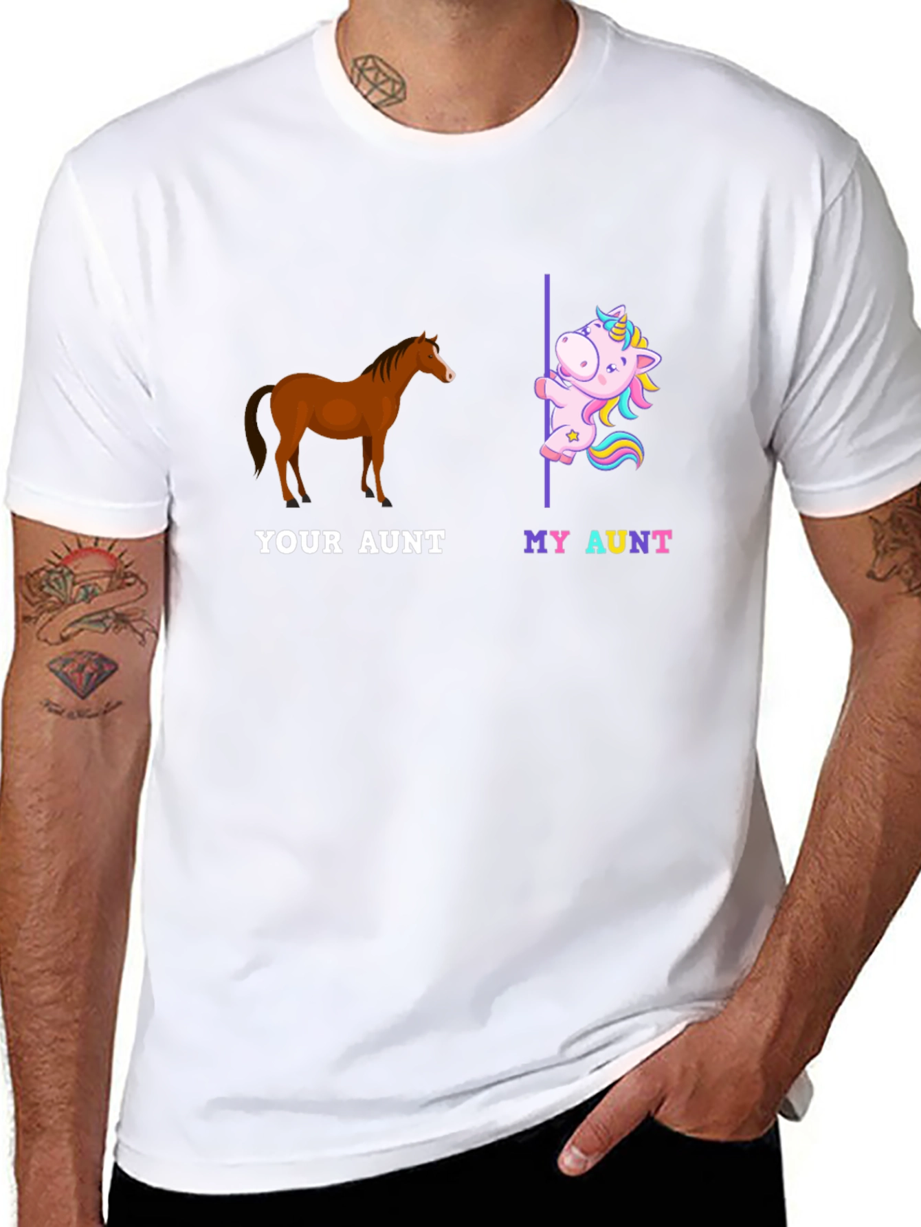 Black Funny Aunt T-Shirt - Horse and Unicorn Design view 8