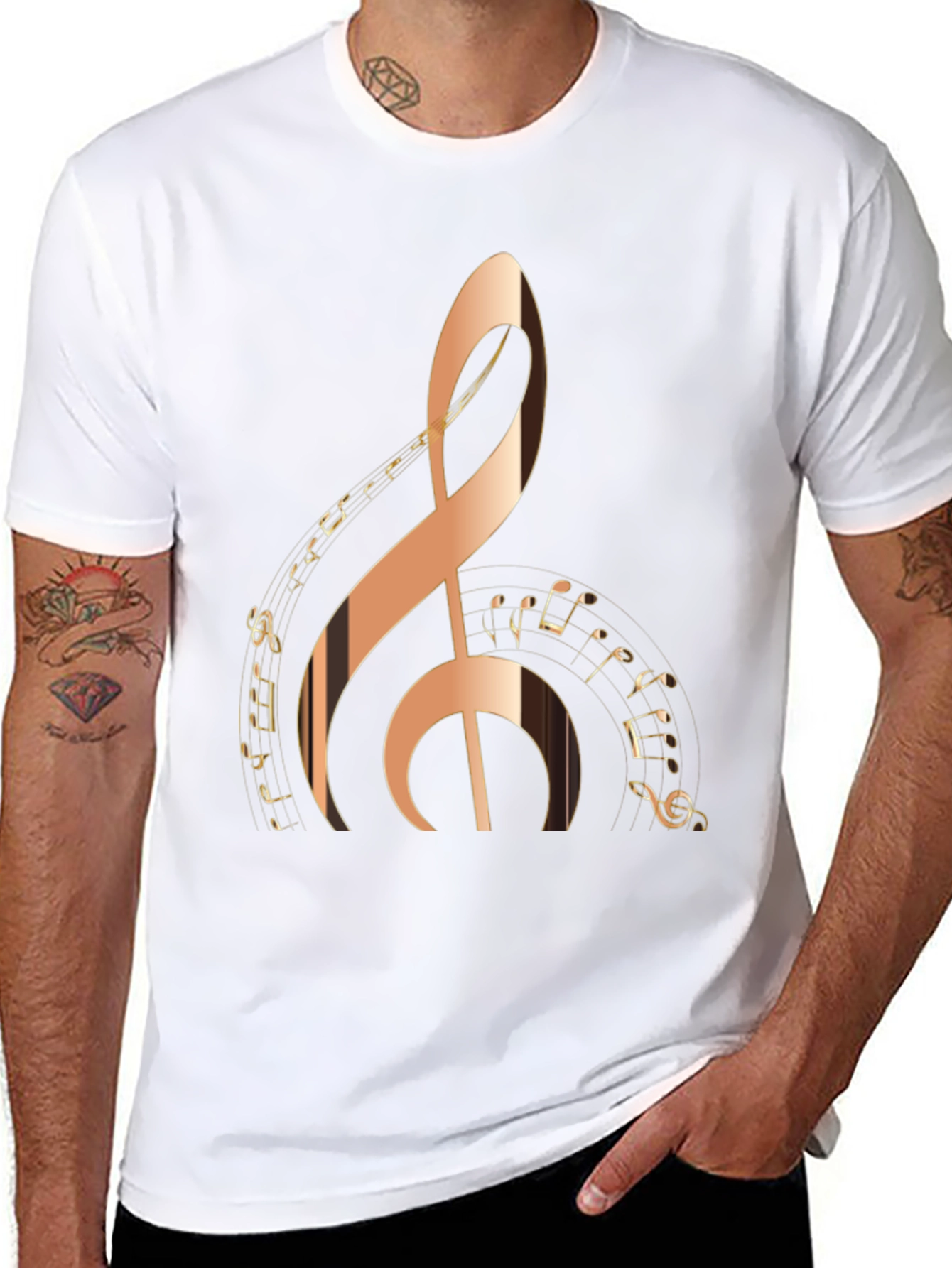 Black Treble Clef Music Notes Graphic T-Shirt view 8