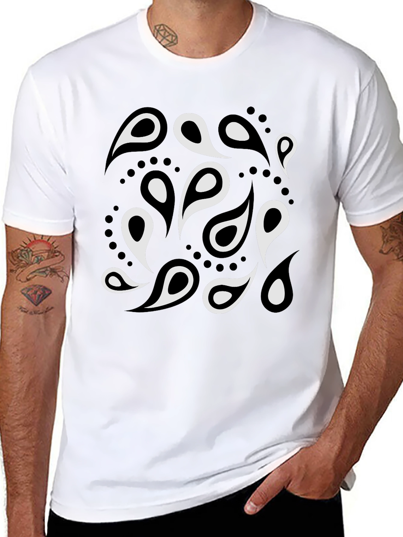 Black Paisley Print Men's Black T-Shirt view 8