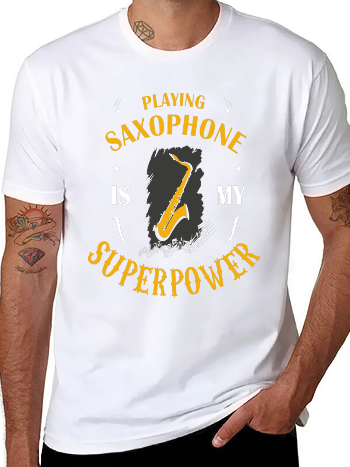 Black Saxophone Superpower T-Shirt: Musician's Humor Tee view 8