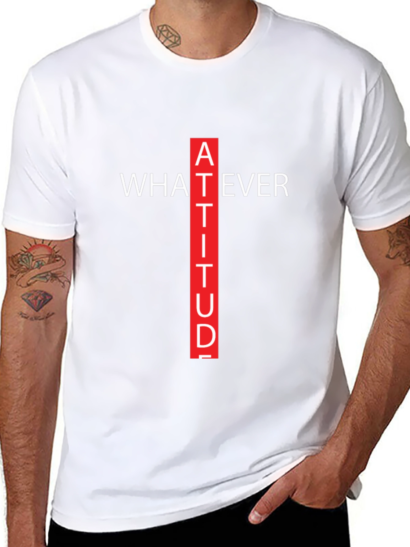 Black Attitude Graphic Tee - Whatever Crew Neck T-Shirt view 8