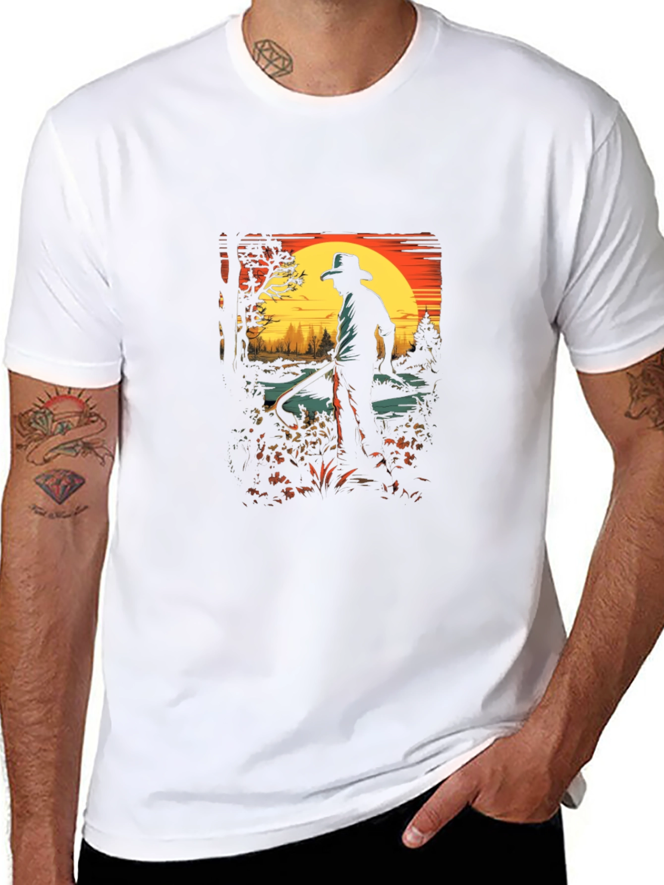 Black Vintage Sunset Cowboy Graphic Tee view 8