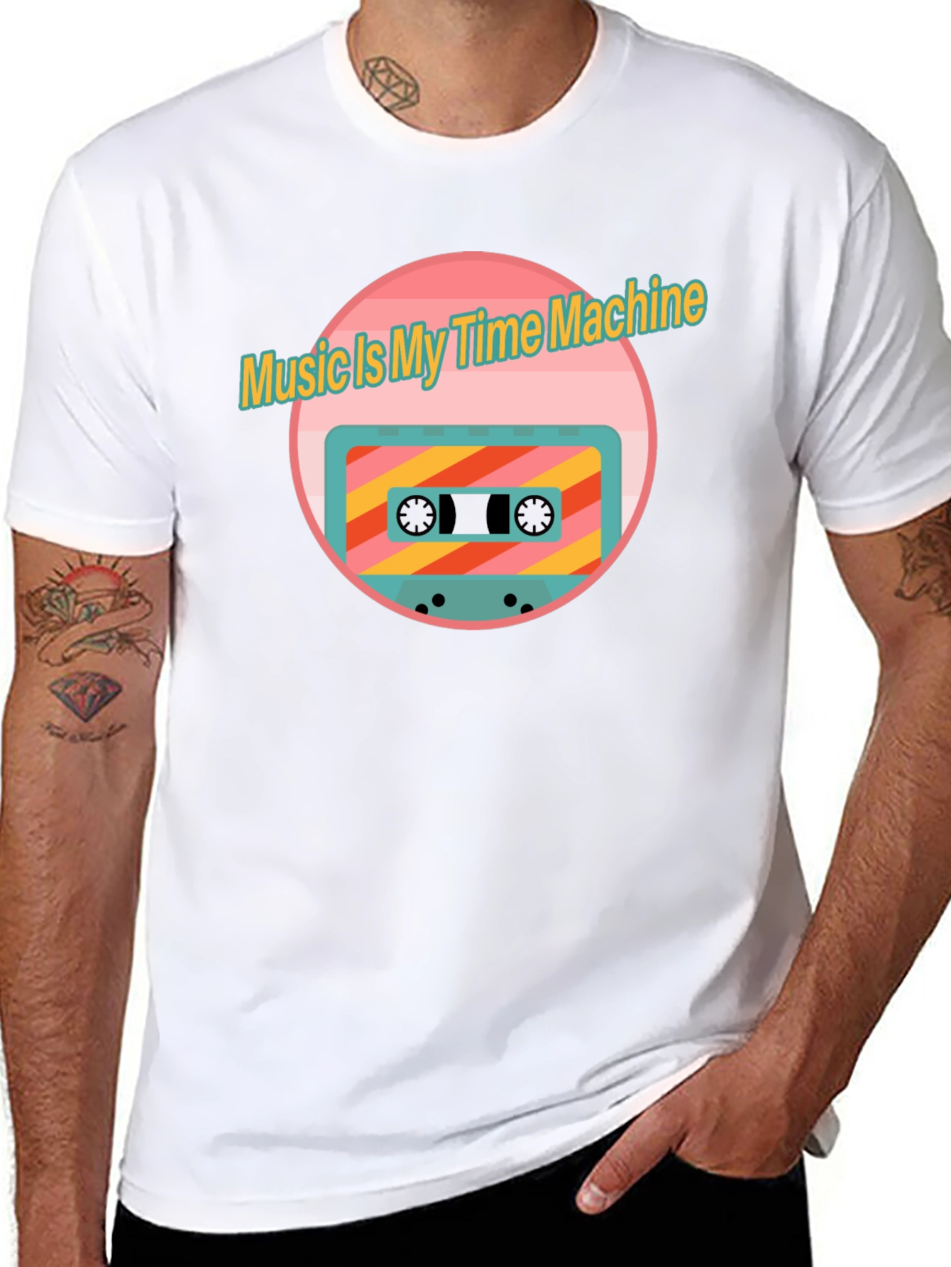 Retro Music Time Machine Cassette Tape Graphic T-Shirt - 8