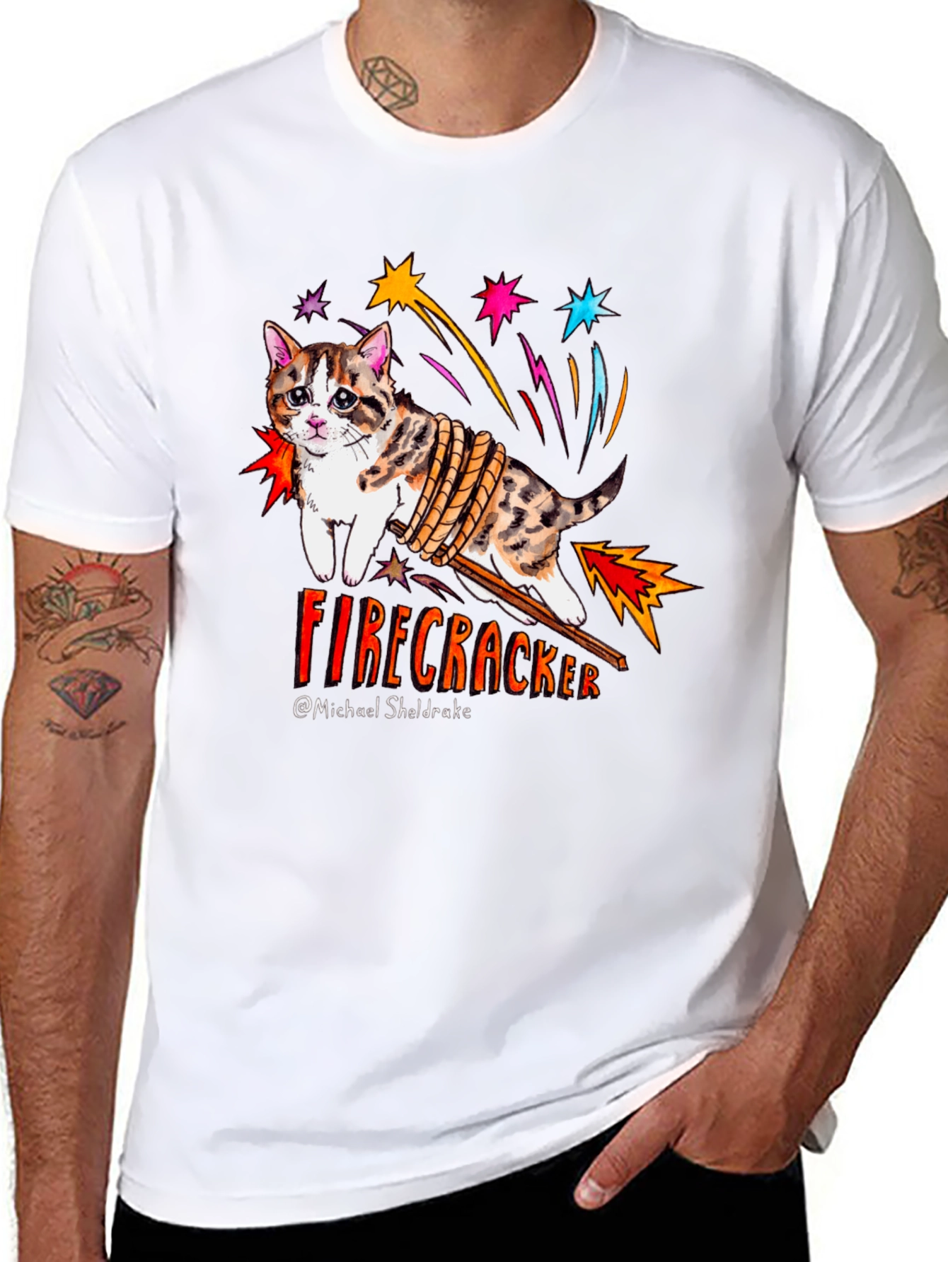Black Firecracker Cat T-Shirt view 8