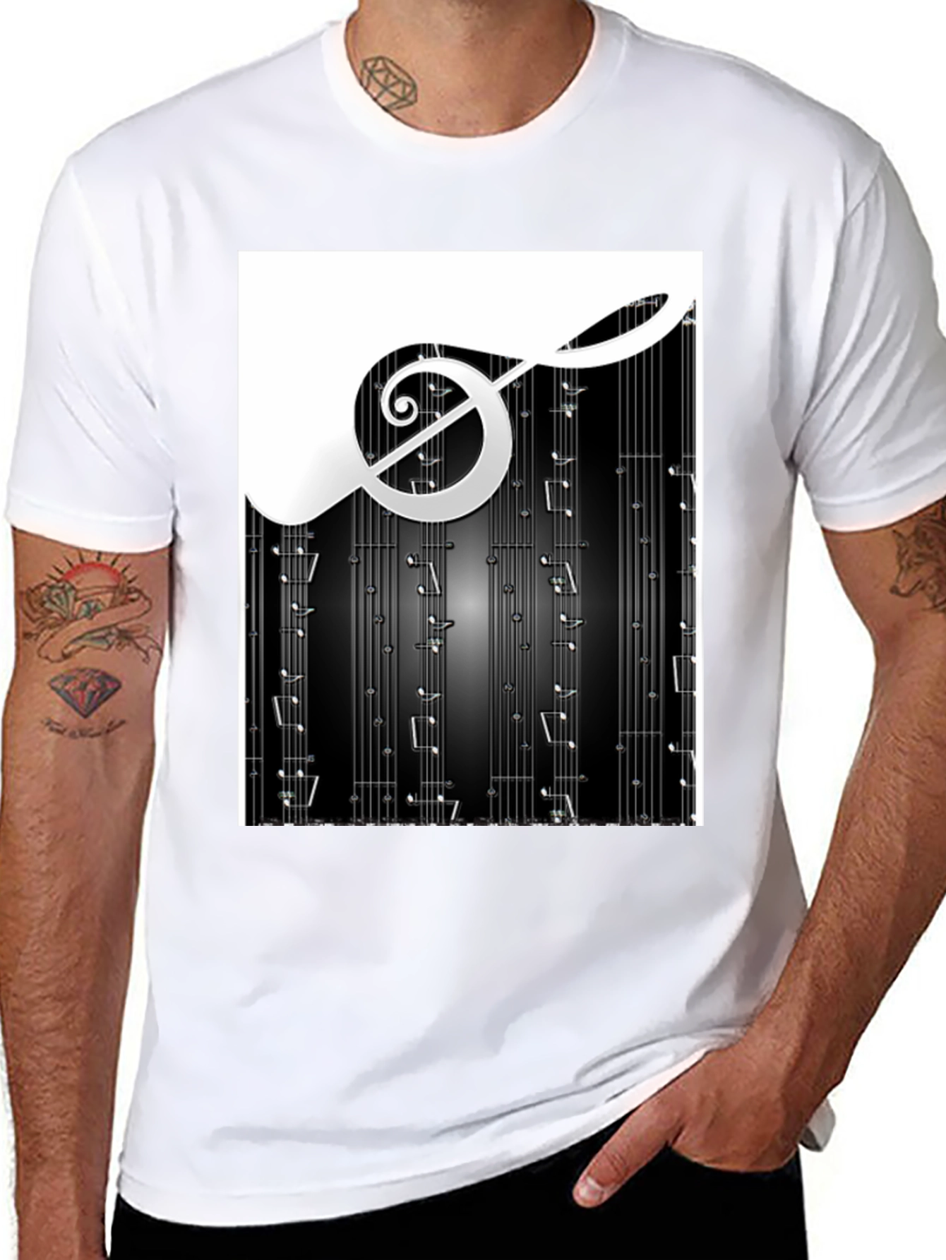Black Music Notes Graphic Print Black T-Shirt view 8