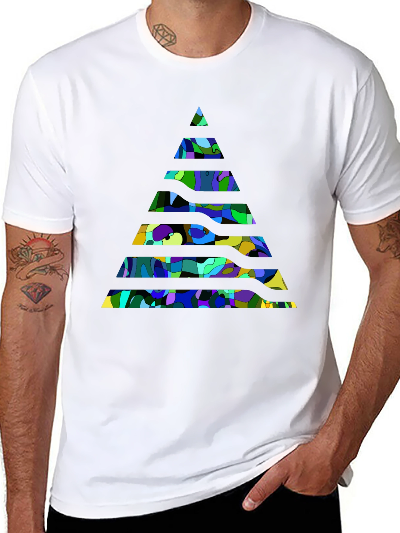 Black Abstract Geometric Pyramid Black T-Shirt view 8