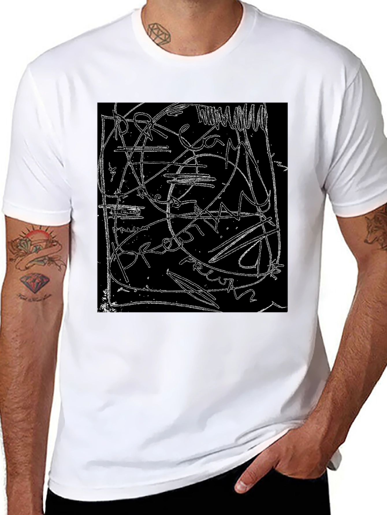 Black Abstract Line Art Graphic Black T-Shirt view 8