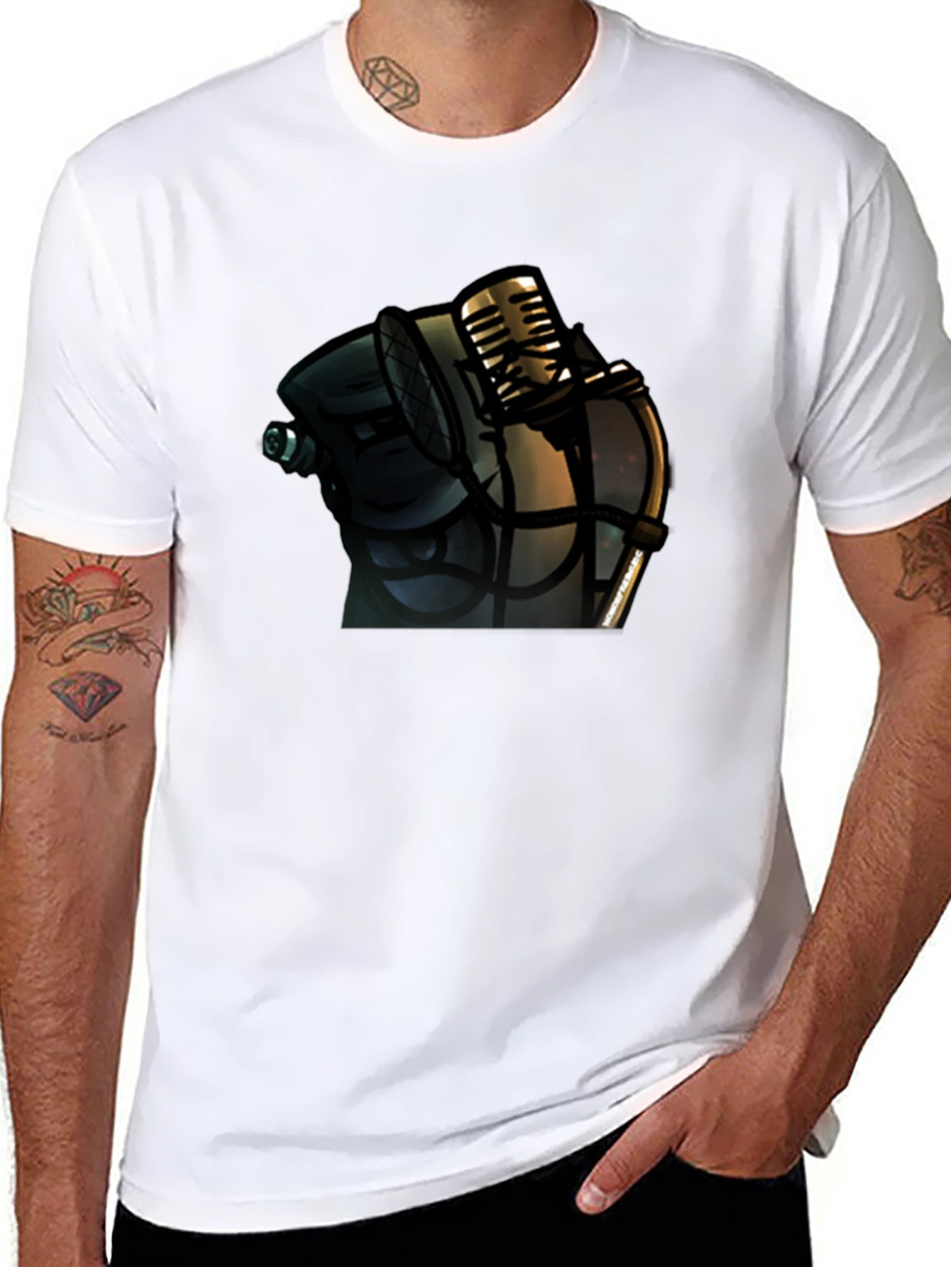 Black Vintage Microphone Graphic T-Shirt - Classic Style view 8