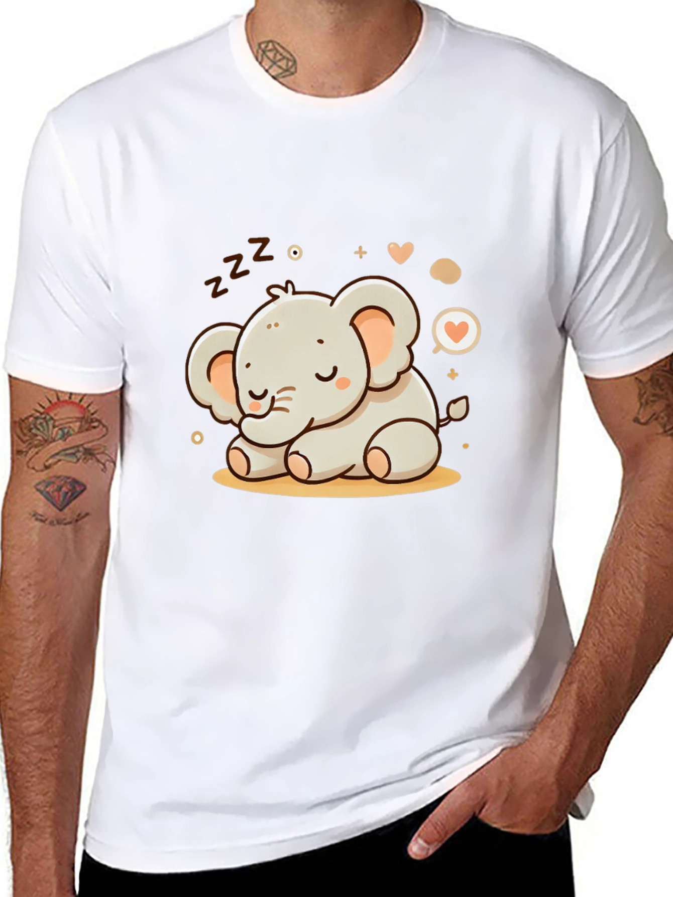 Black Cute Sleeping Elephant Graphic Tee view 8