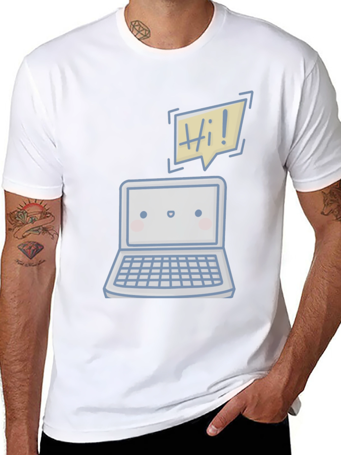 Black Cute Laptop "Hi!" Graphic Tee view 8
