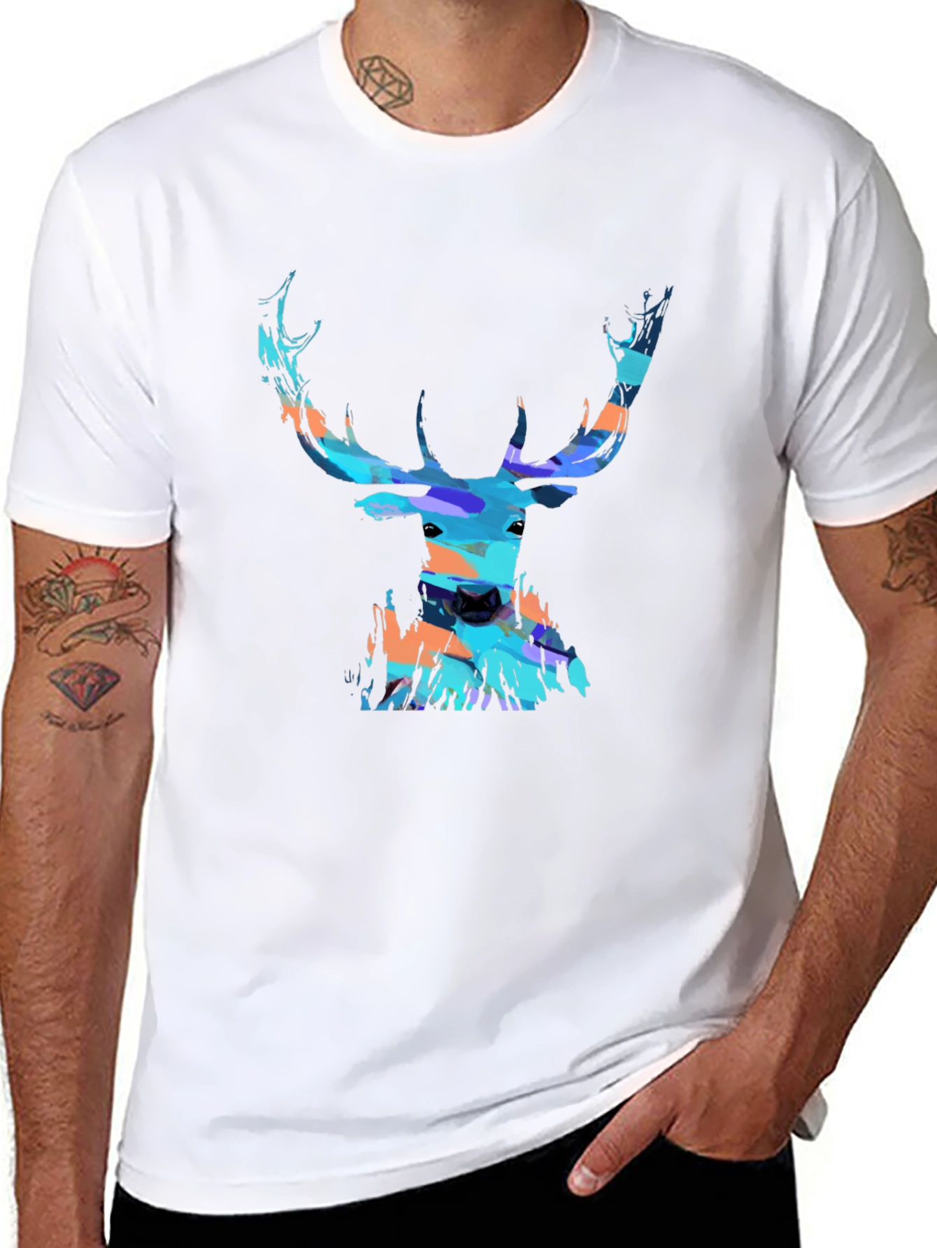 Black Abstract Deer Head Graphic Print Black T-Shirt view 8