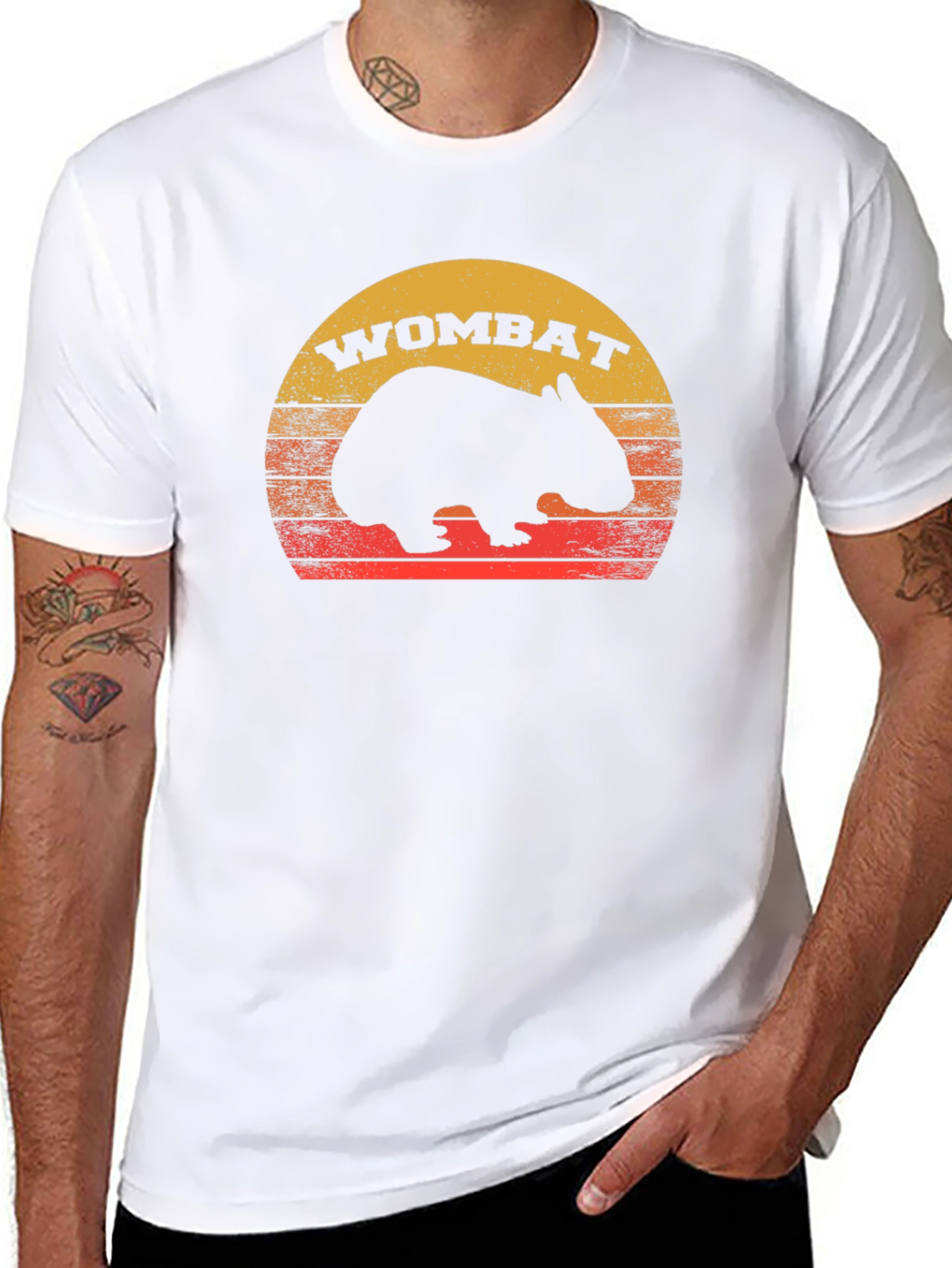 Black Retro Wombat Sunset T-Shirt view 8