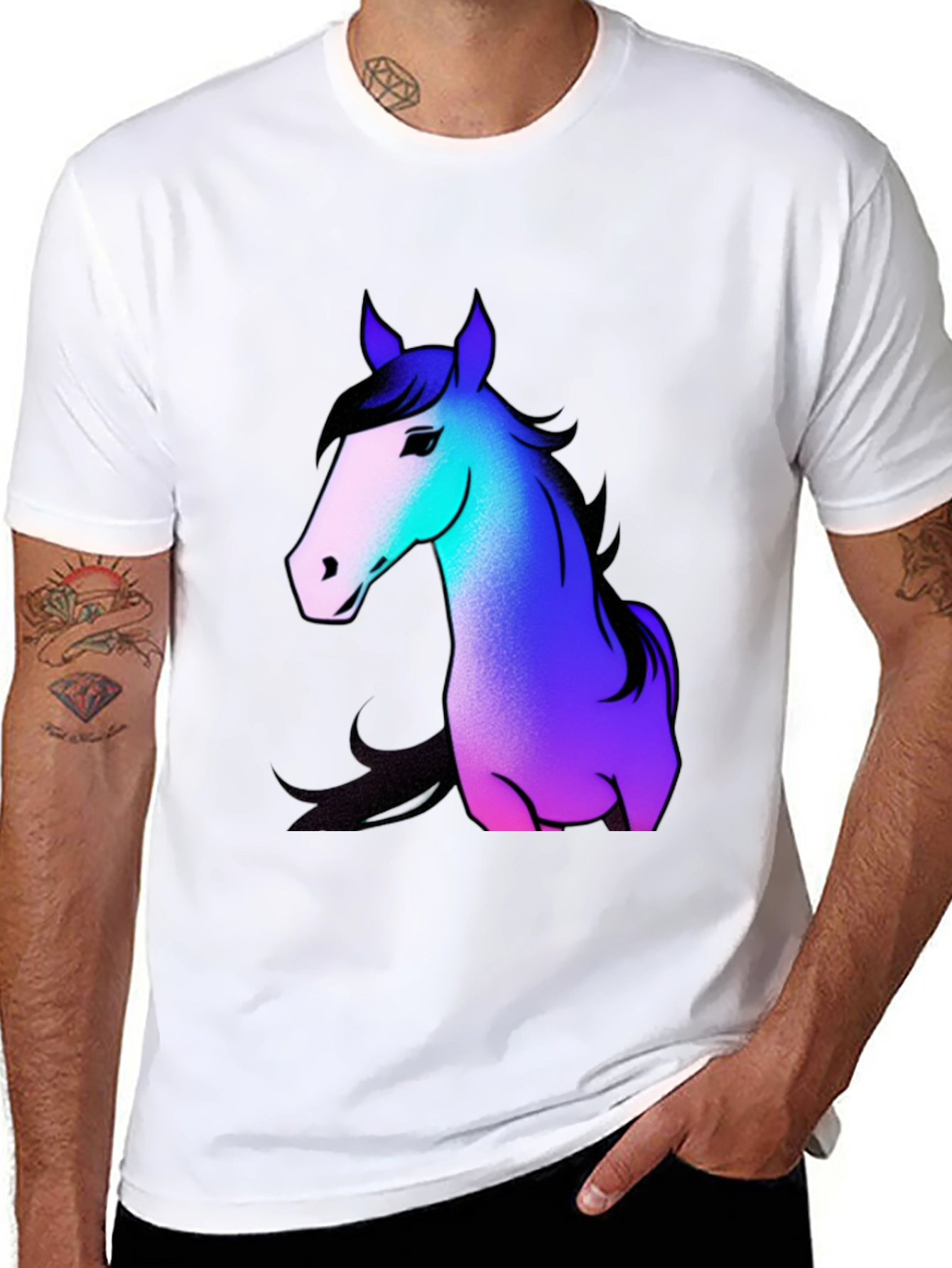 Black Cool Horse Graphic Tee - Casual Black T-Shirt view 8