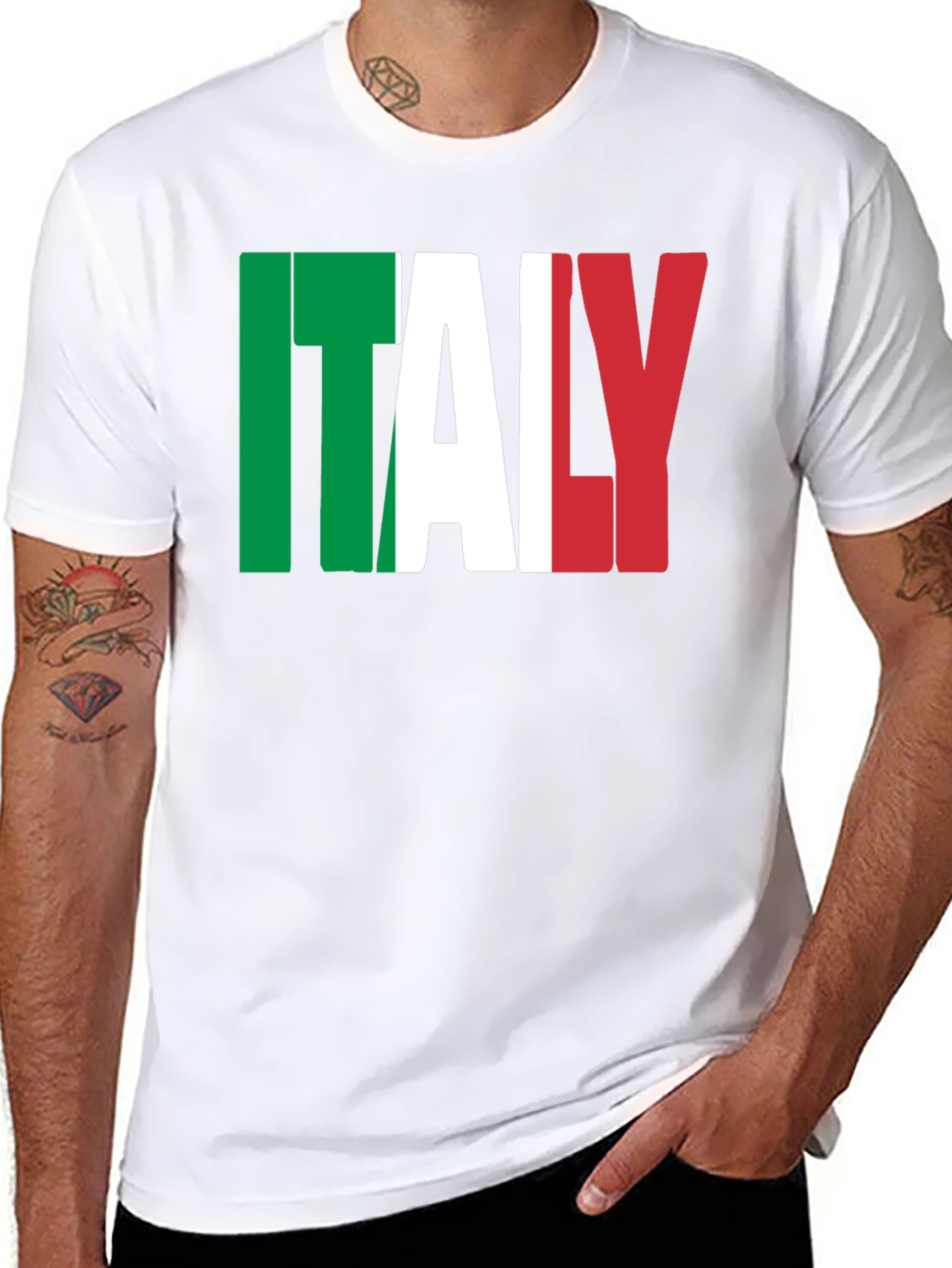 Black Italy Flag Graphic Print Black T-Shirt view 8