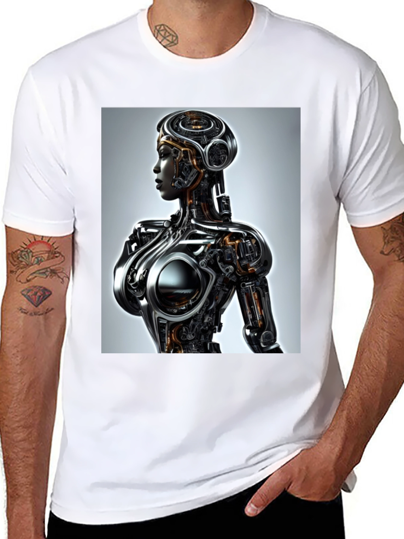 Black Futuristic Robot Woman Graphic Tee - Black view 8