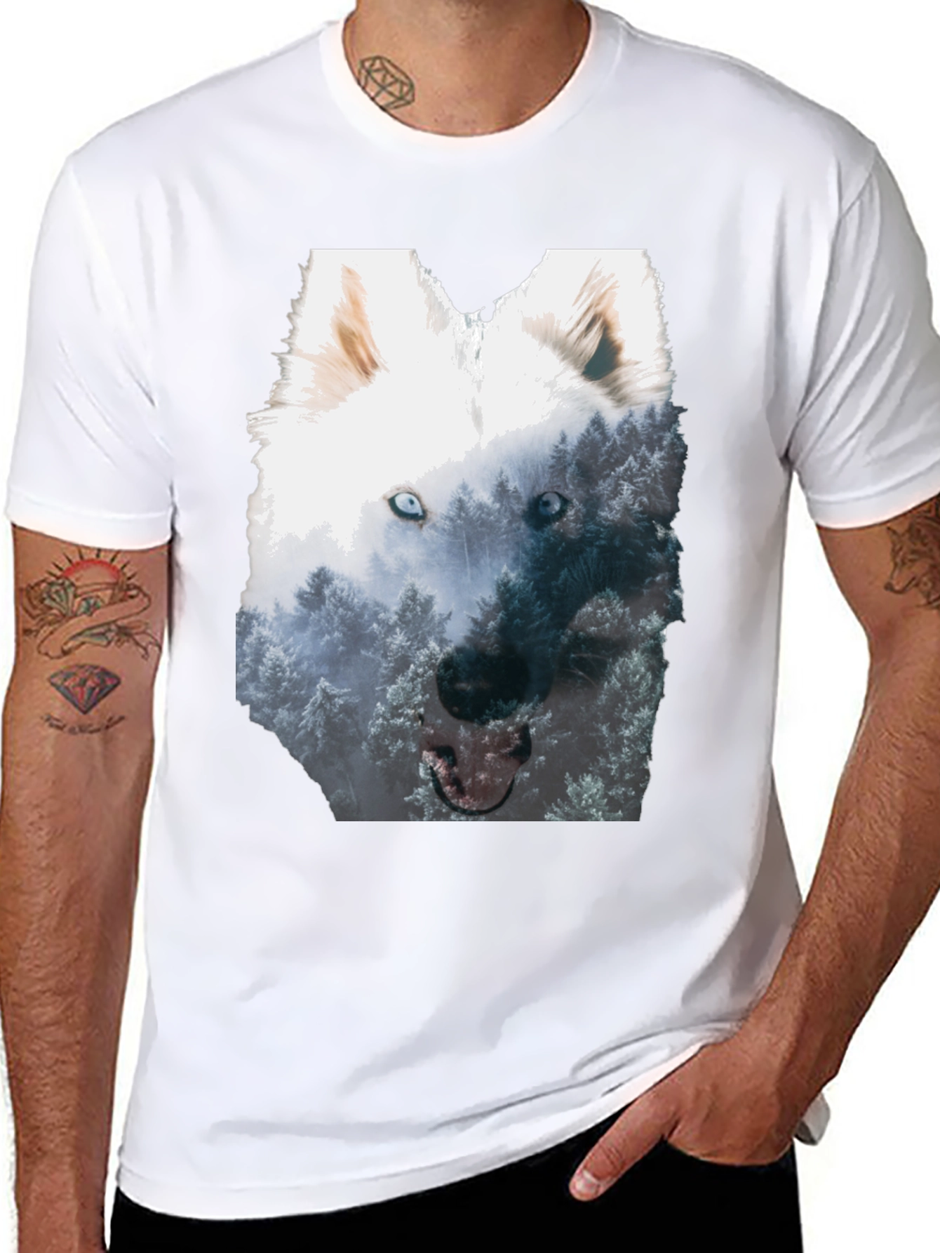 Black Wolf Forest Graphic Tee - Black Cotton Blend view 8