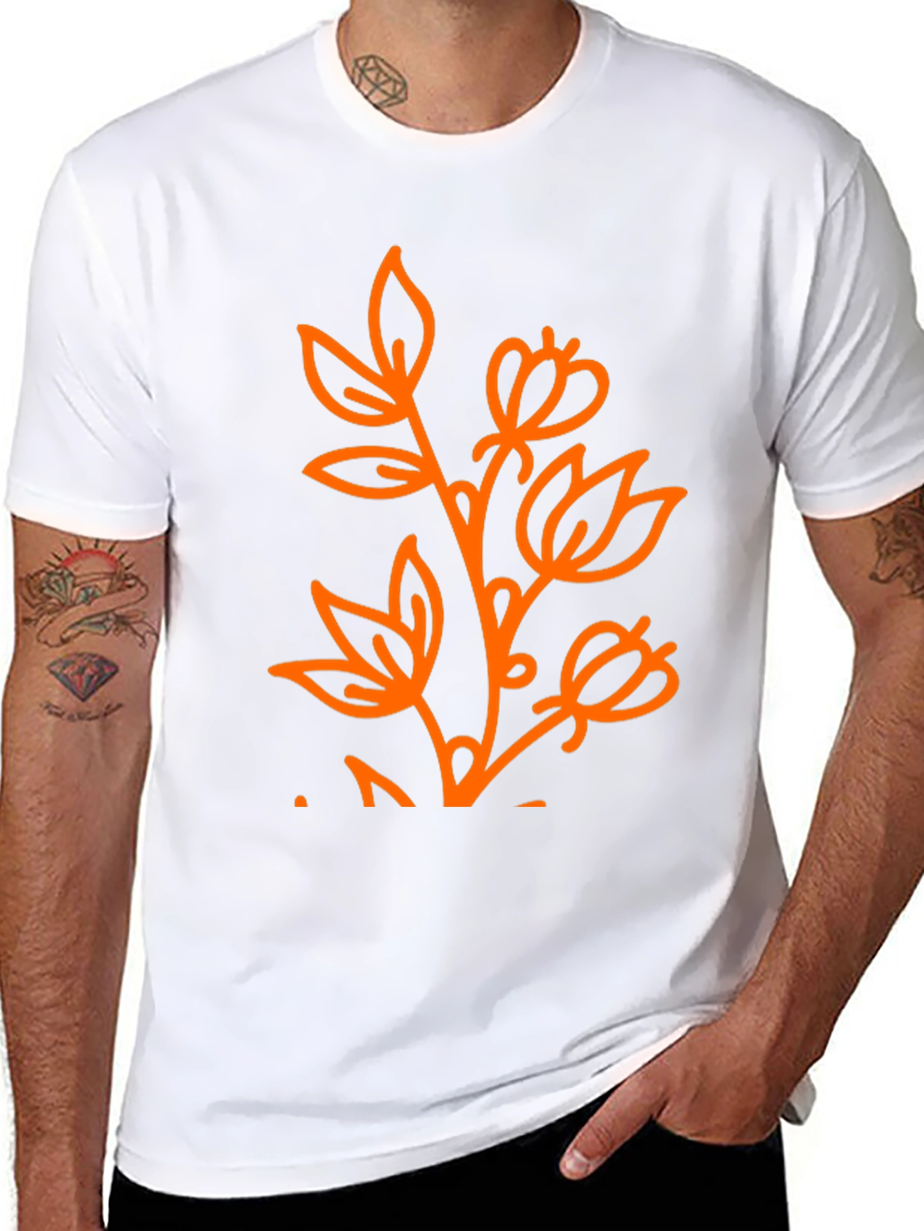 Black Black T-Shirt with Orange Floral Design view 8