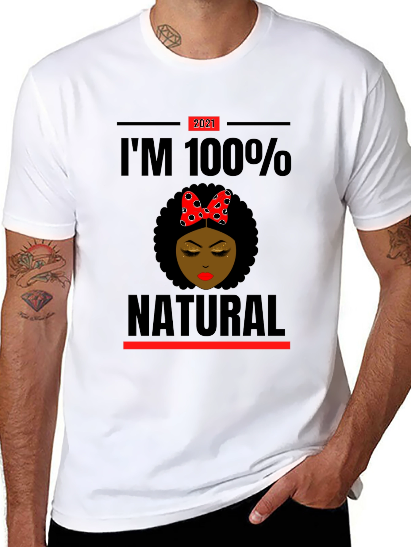 Black I'm 100% Natural Afro T-Shirt view 8