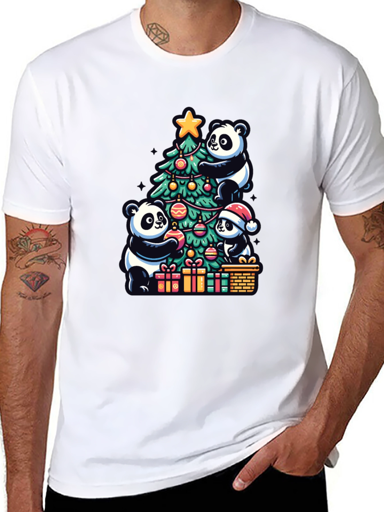 Black Panda Christmas T-Shirt - Holiday Festive Wear view 8