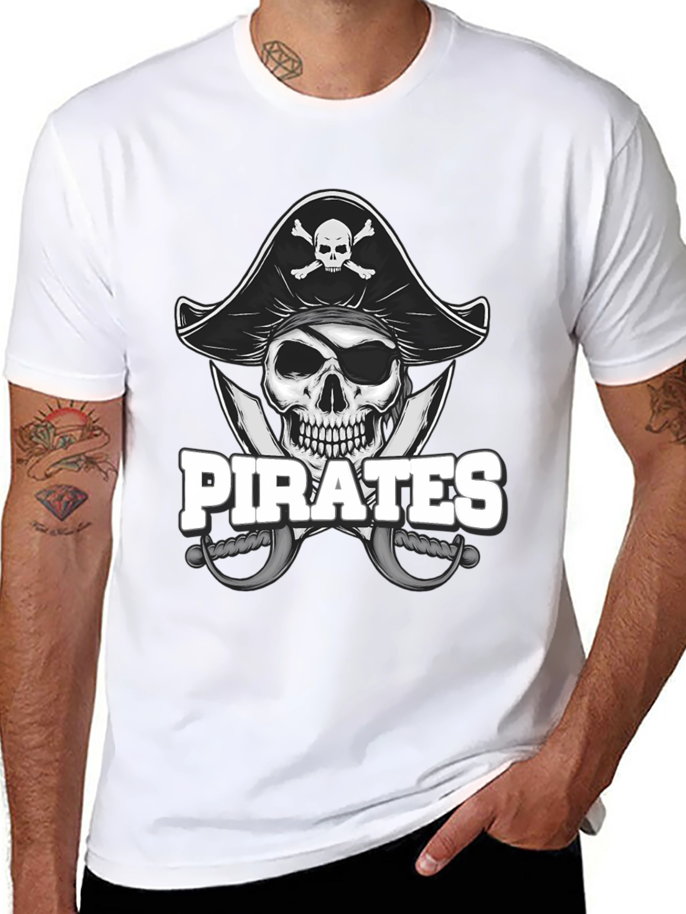 Black Pirate Skull T-Shirt - Novelty Graphic Tee view 8