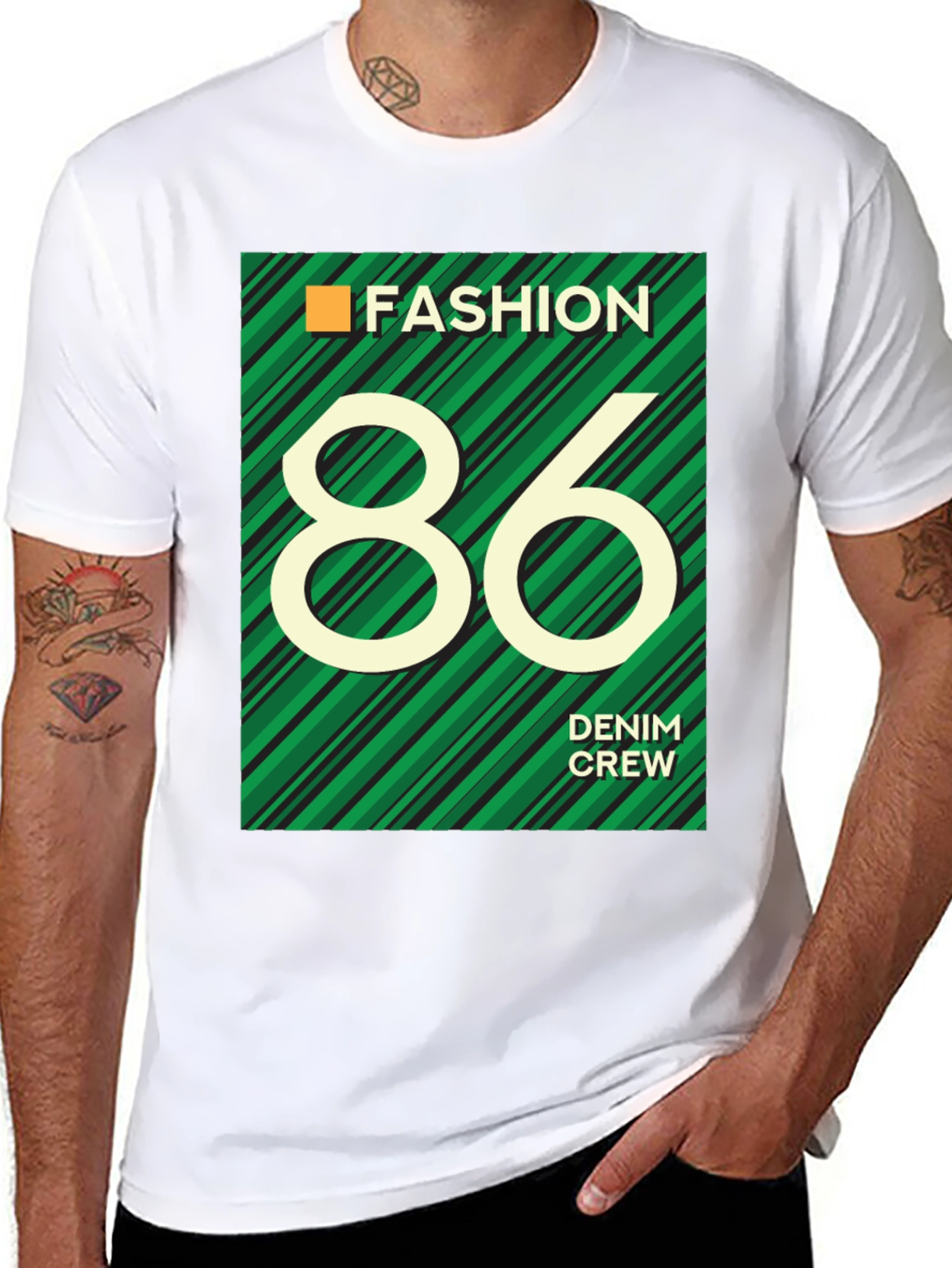 Black Fashion 86 Denim Crew Graphic T-Shirt view 8