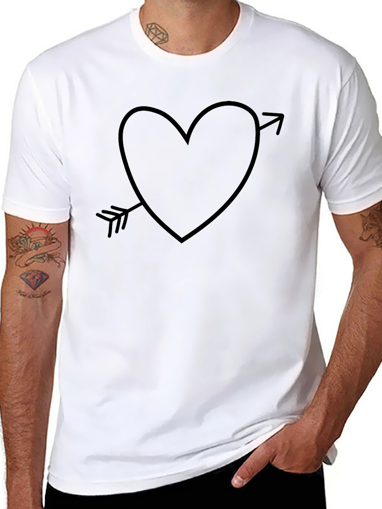 Black Heart Arrow Graphic T-Shirt - Casual Black Tee view 8