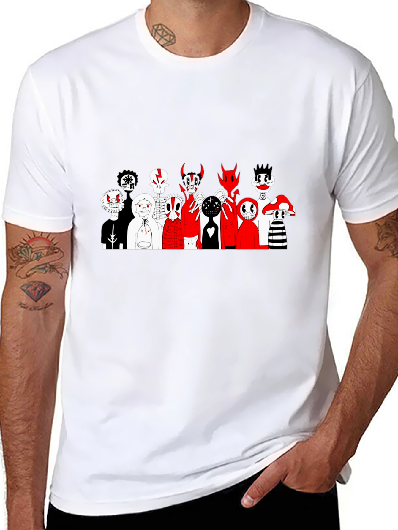 Black Graphic Print Tee: Spooky Cartoon Characters view 8