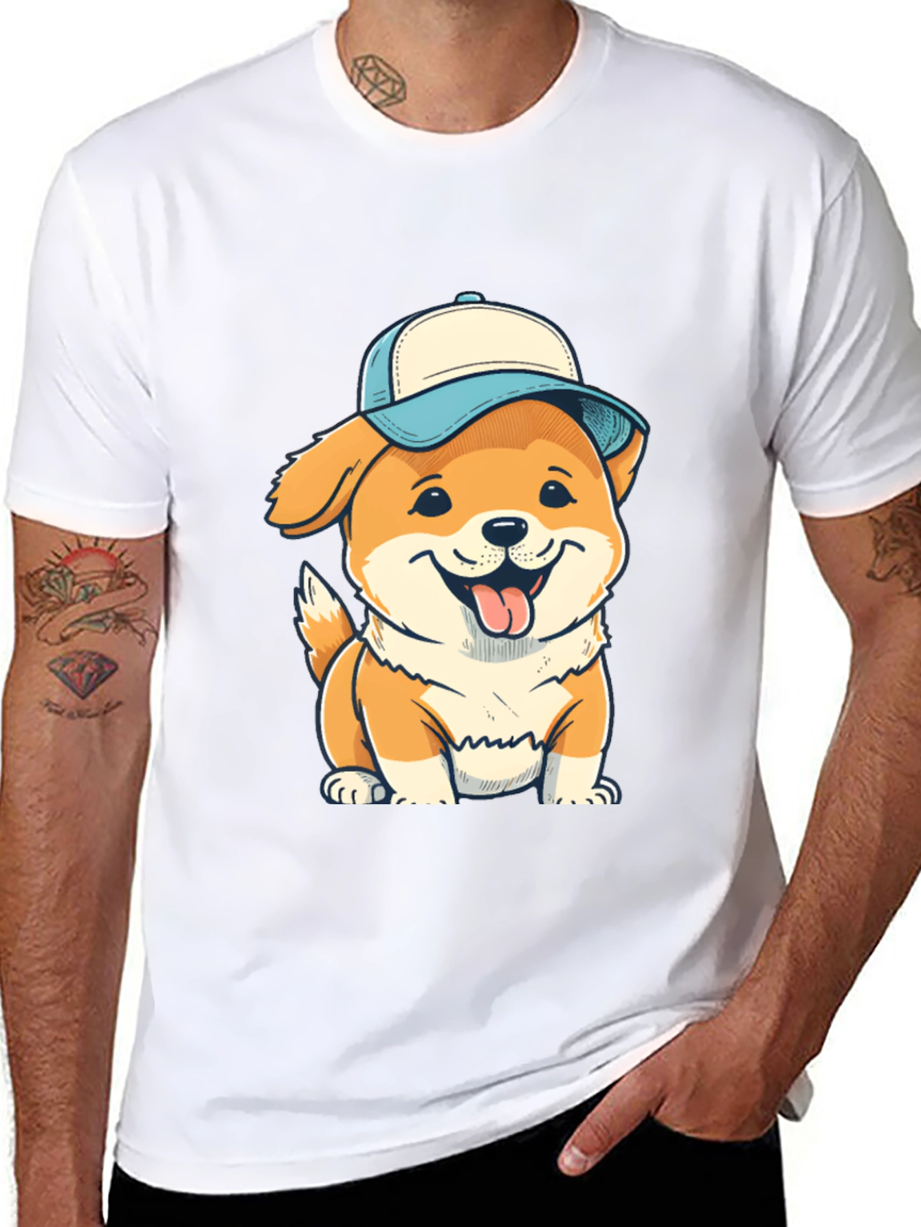 Black Dog with Cap T-Shirt - Fun & Stylish Black Tee view 8