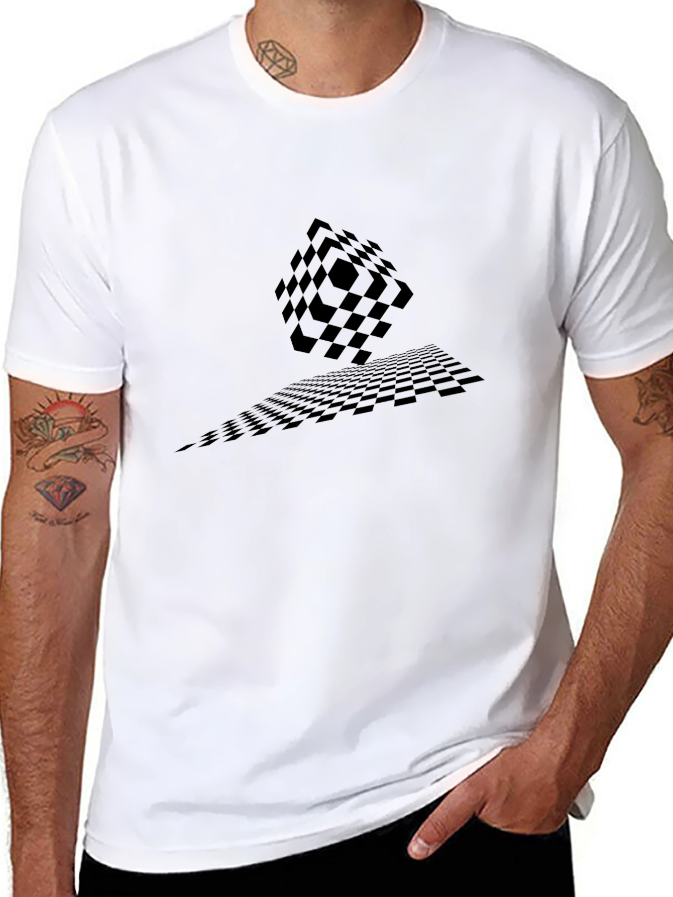 Black Abstract Checkerboard Tee - Men's Black Graphic T-Shirt view 8