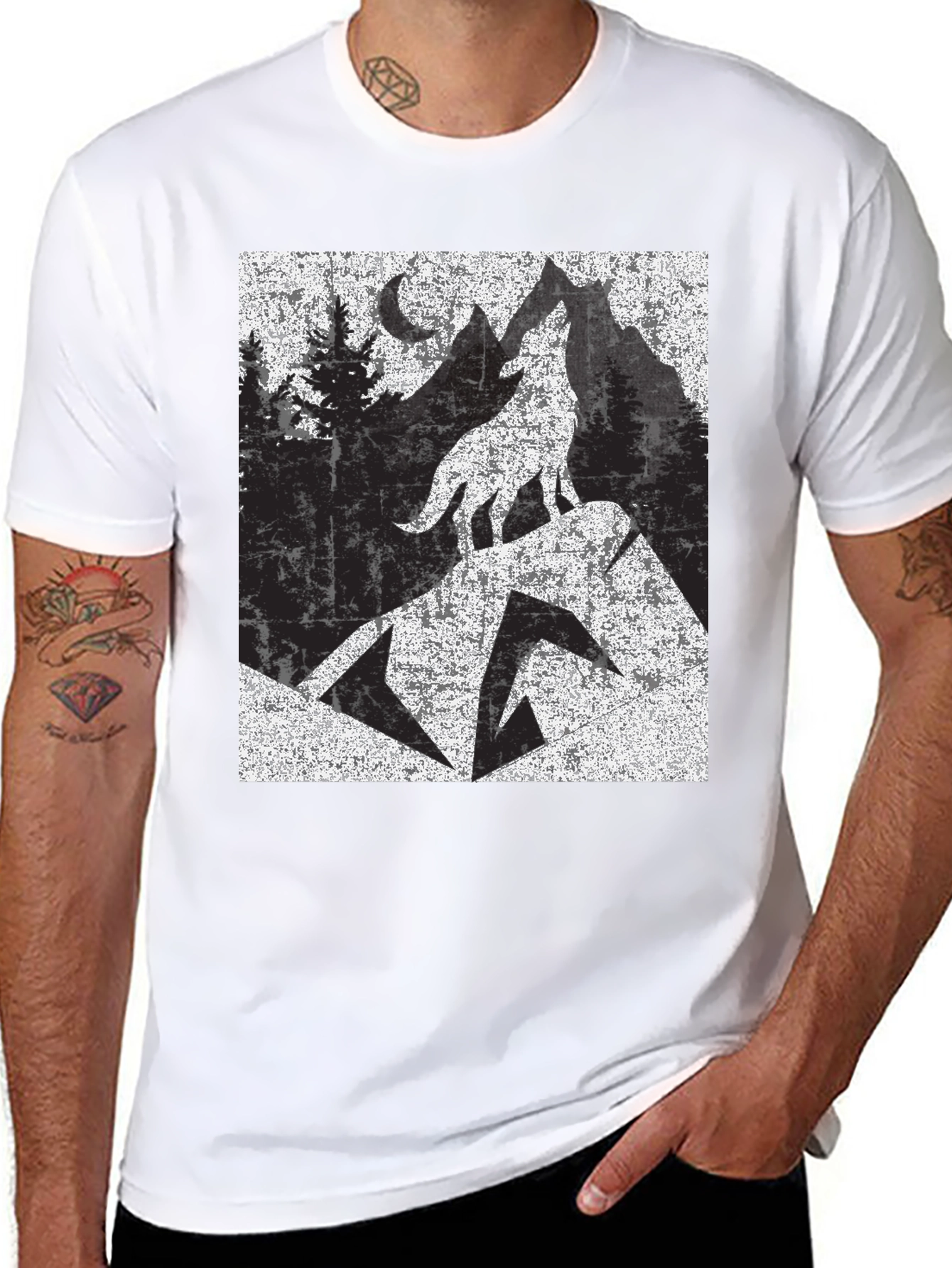 Black Wolf Howling at Moon Tee view 8