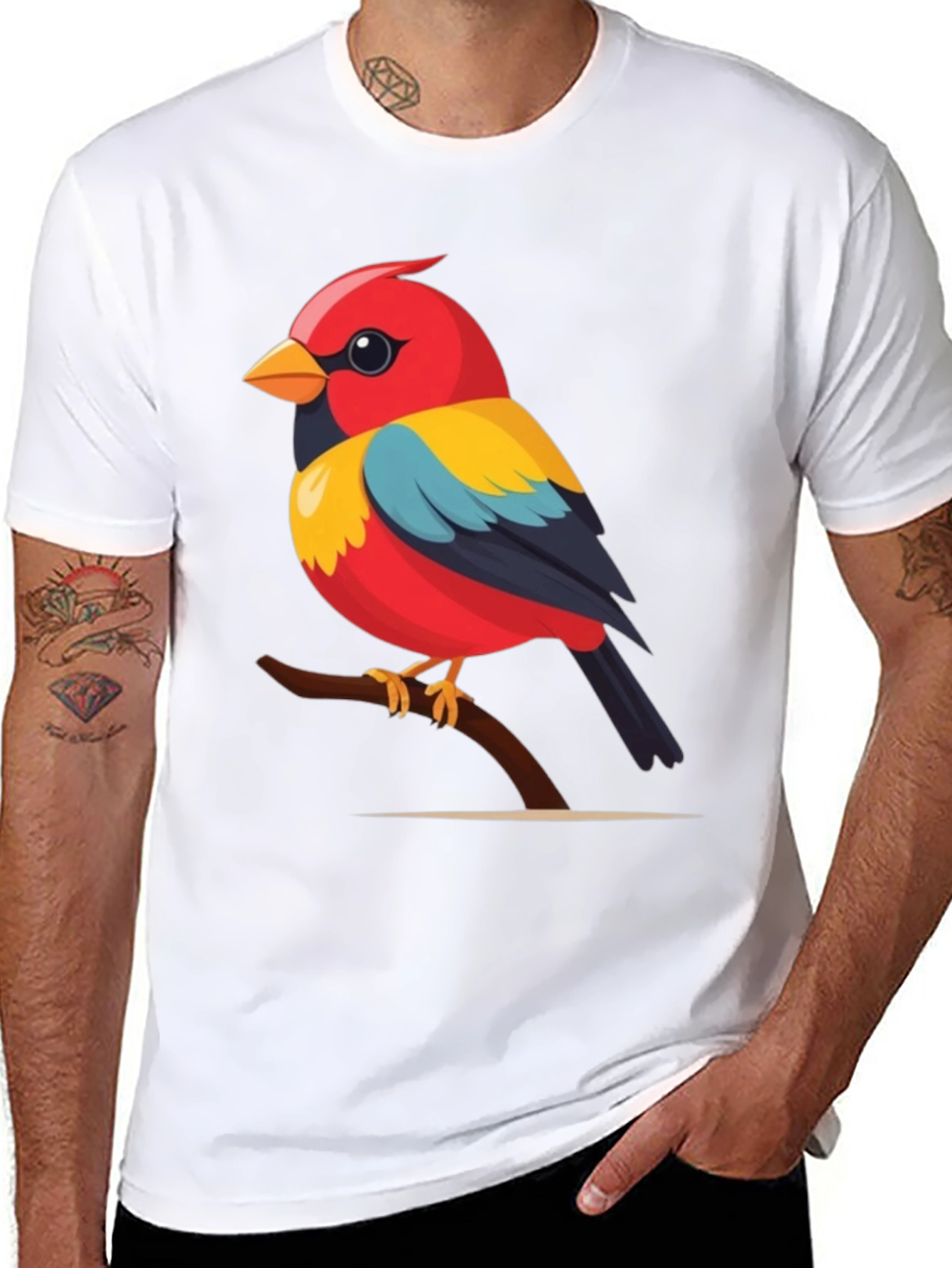 Black Bird on Branch Graphic Tee - Black Cotton Casual Shirt view 8