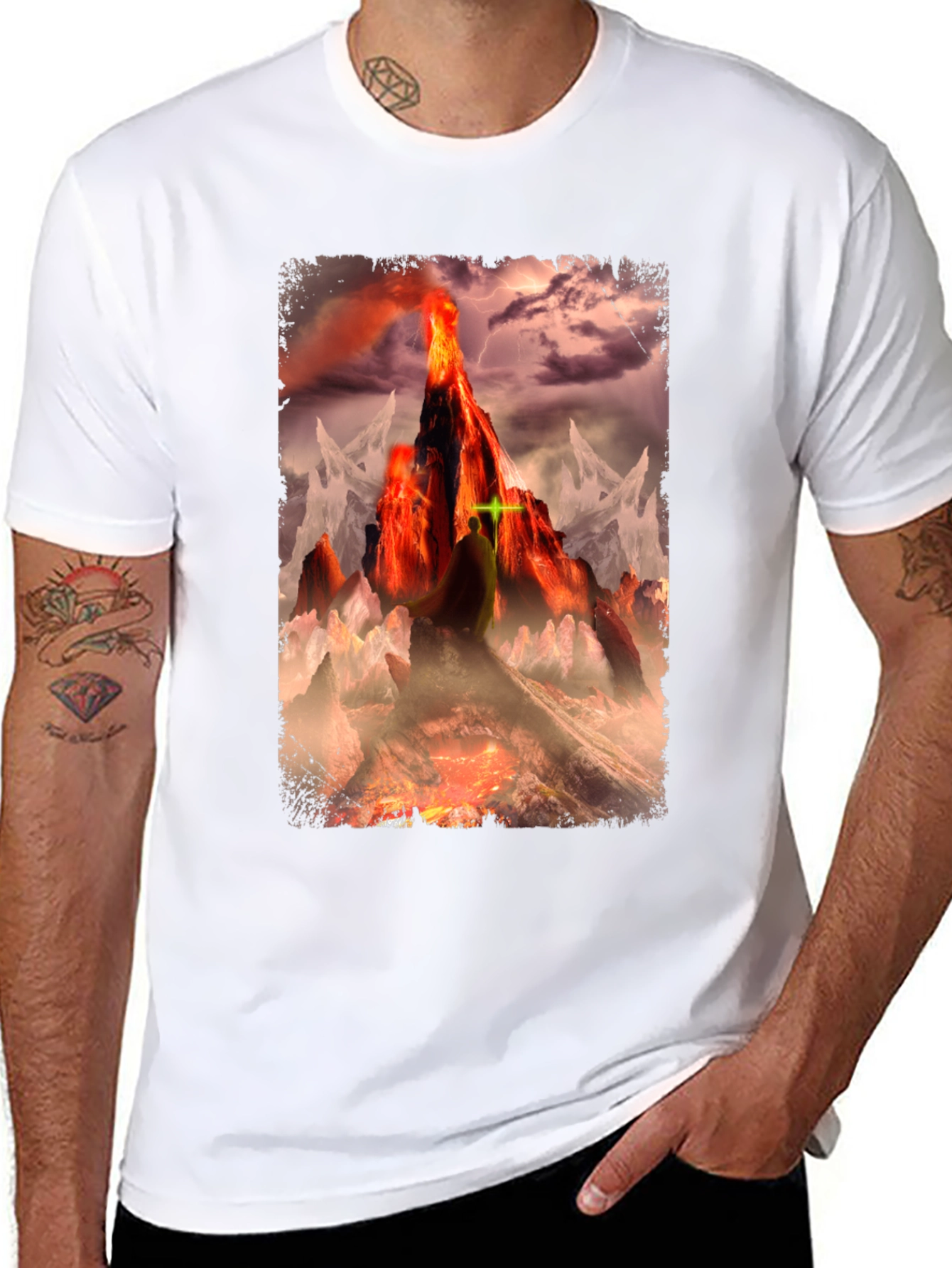 Black Volcano Fantasy Graphic T-Shirt - Dark Apparel view 8
