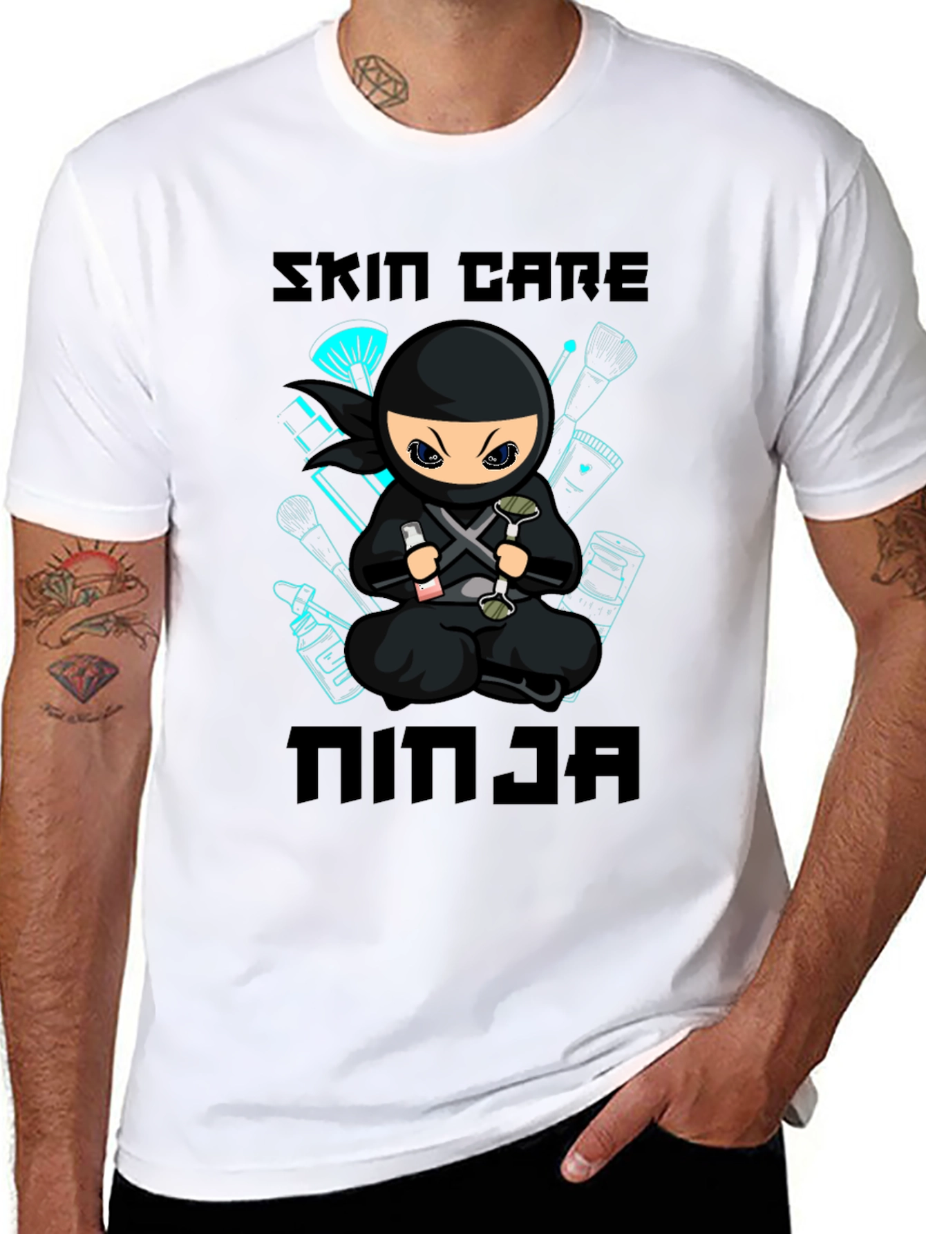 Black Skin Care Ninja T-Shirt - Black Cotton Graphic Tee view 8