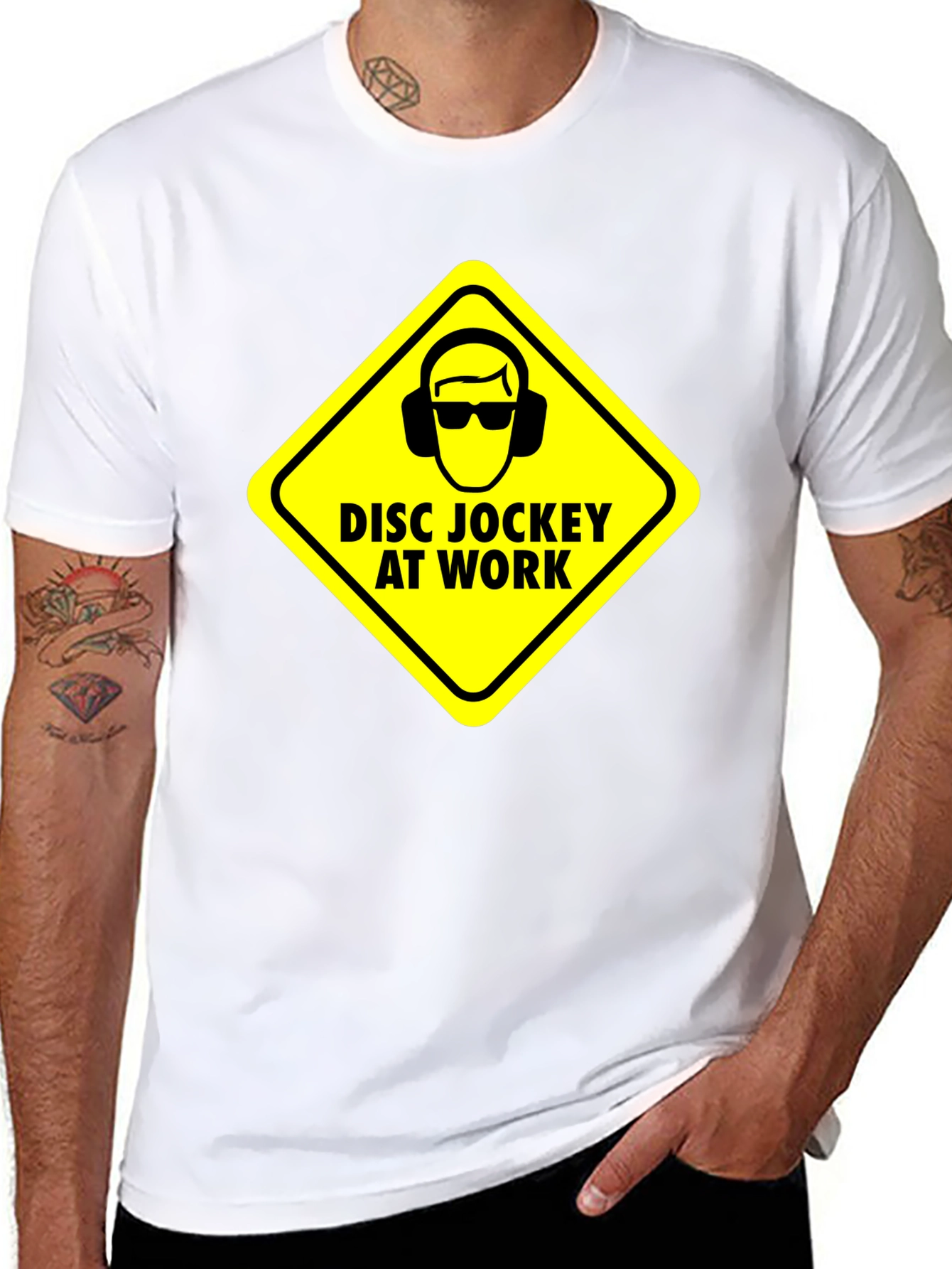 Black Disc Jockey at Work Warning T-Shirt - Black view 8