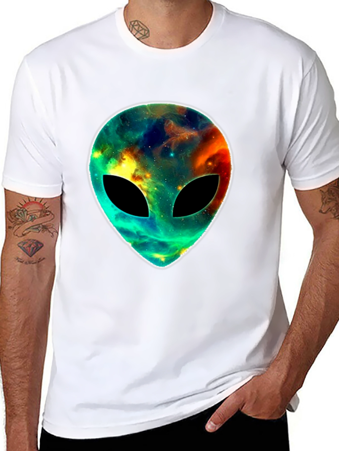 Black Cosmic Alien Head T-Shirt - Black Graphic Tee view 8