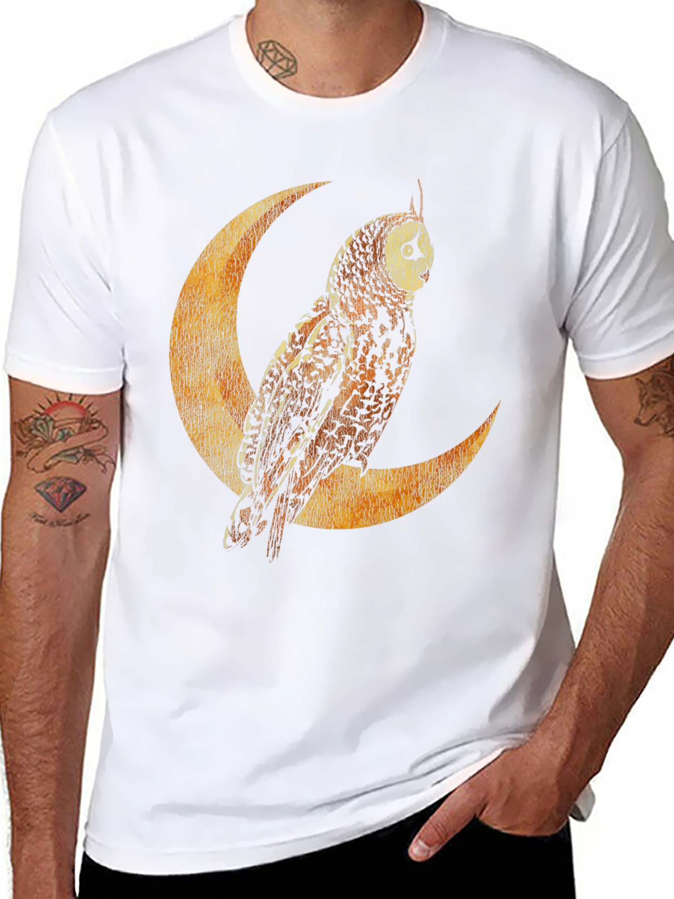 Black Owl on Crescent Moon Graphic Tee - Stylish Unisex T-Shirt view 8