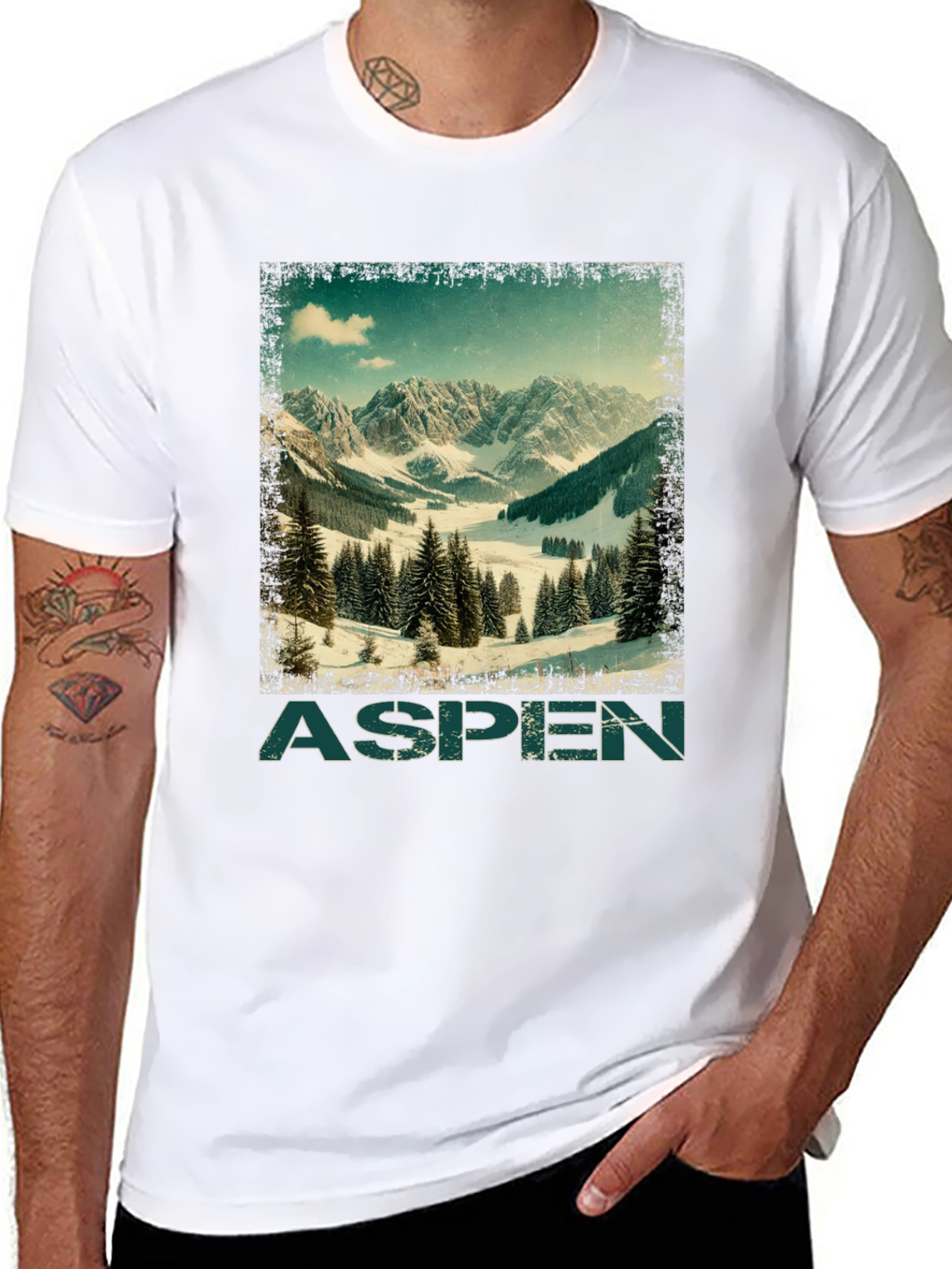 Black Aspen Mountain Graphic T-Shirt - Vintage Ski Design view 8