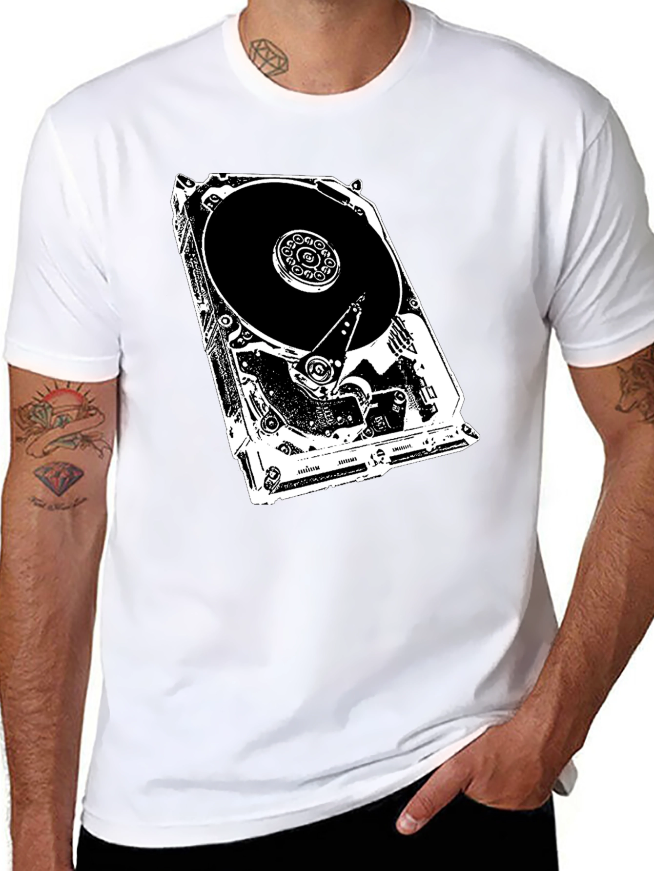 Black Hard Drive Anatomy Graphic Tee - Tech Lover's Shirt view 8