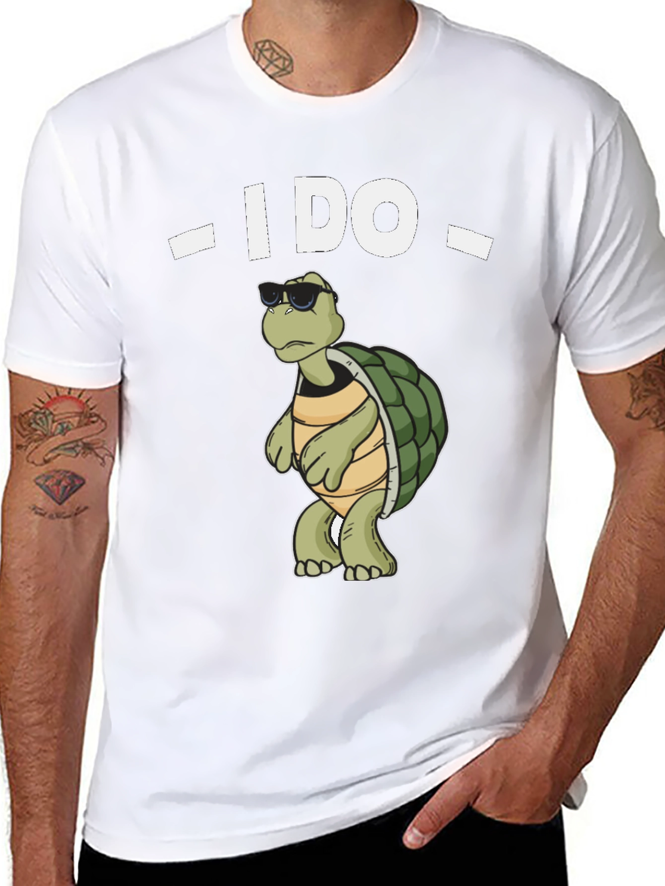 Black Cool Turtle "I Do" Black T-Shirt view 8